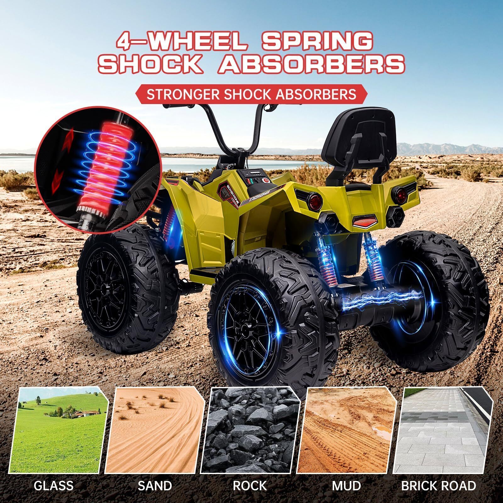 24V Kids ATV 4 Wheeler Quad Car Off-road Ride on Toy 5 mph Max-speed w/ LED Ligh