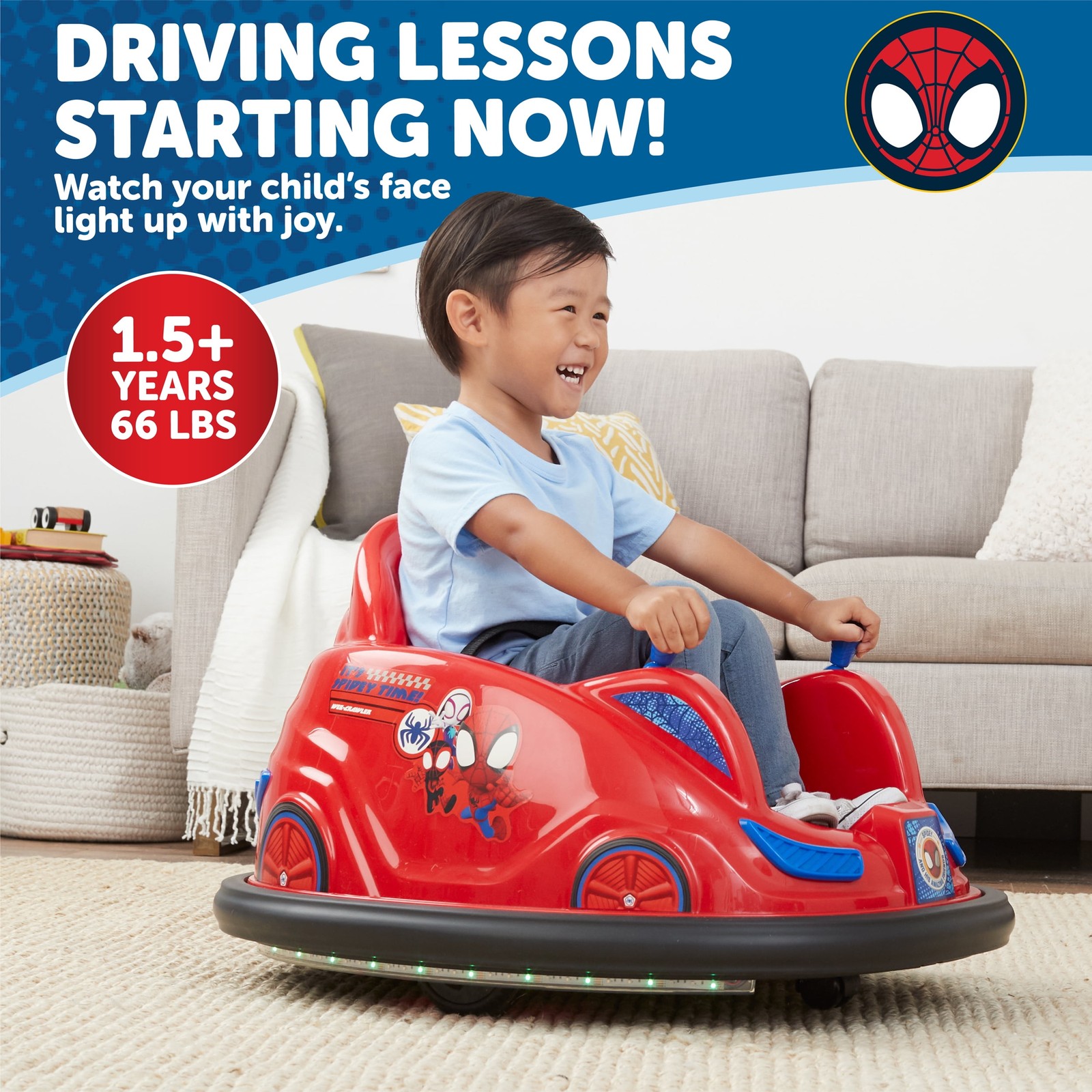 6V Spidey Bumper Car Ride On Toy Lights & Sounds