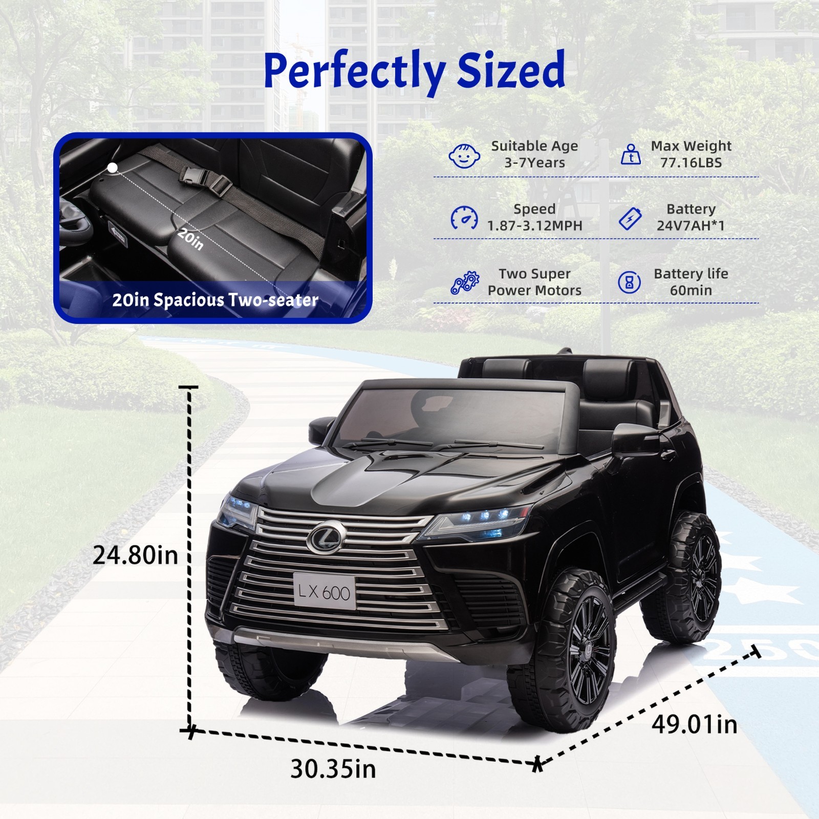 24V Kids Ride On Car Licensed LEXUS LX600 SUV w/Remote,Dual 55W Motors,Black