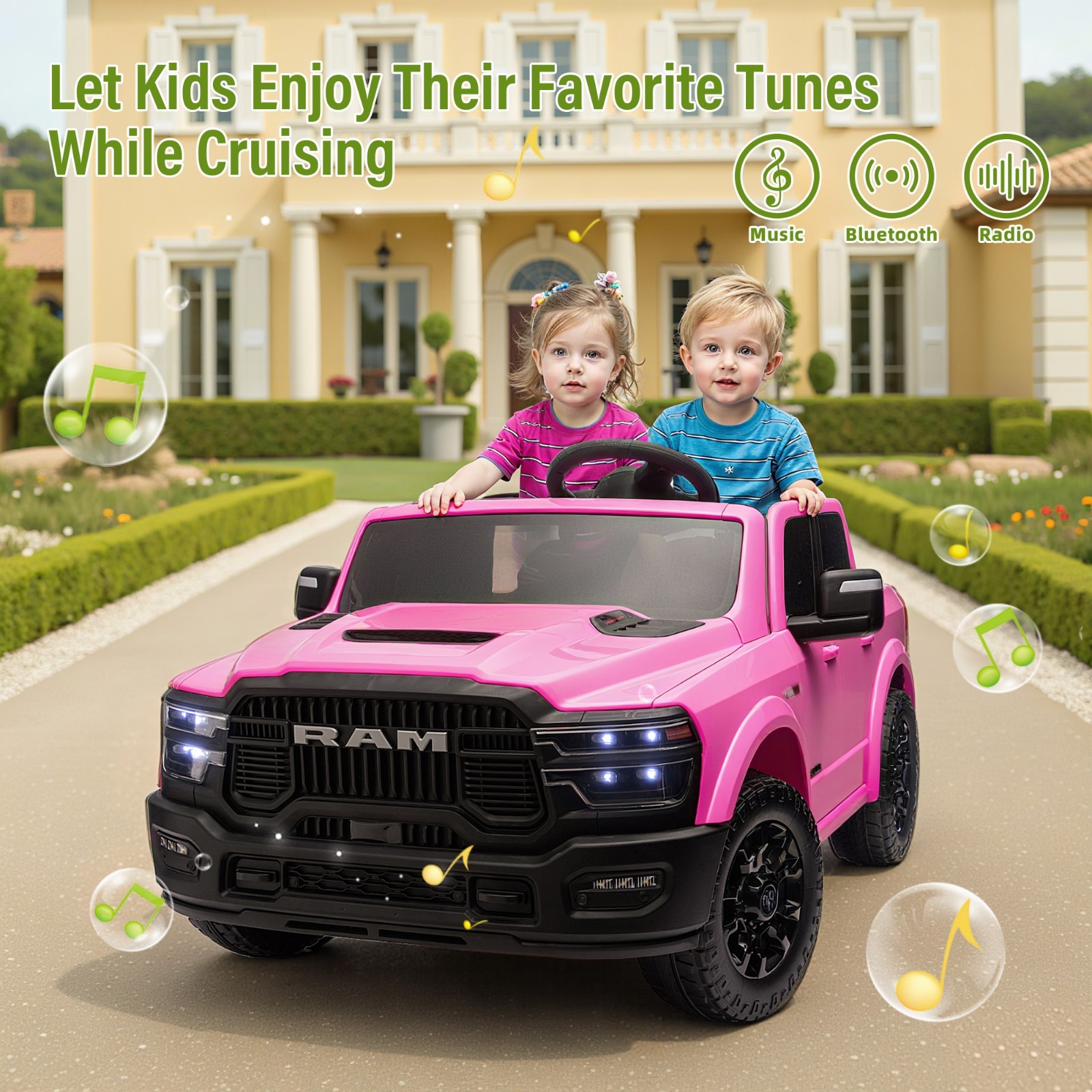 24V Kids Ride on Car 2 Seater Electric Truck w/Remote,Power Wheels Toys, Pink