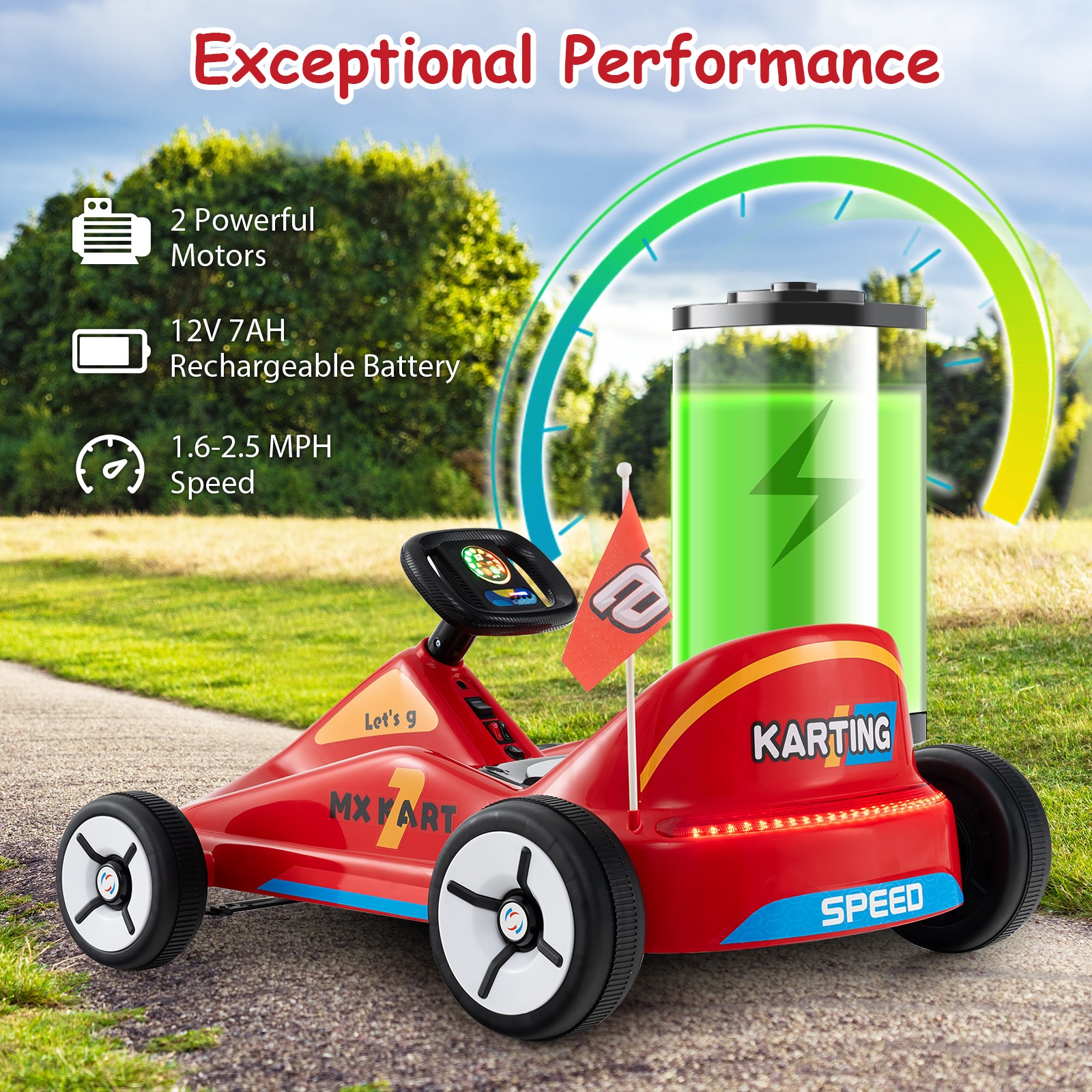 12V Kids Electric Go Kart 7AH Battery Powered Ride on Race Toy w/ Remote Control