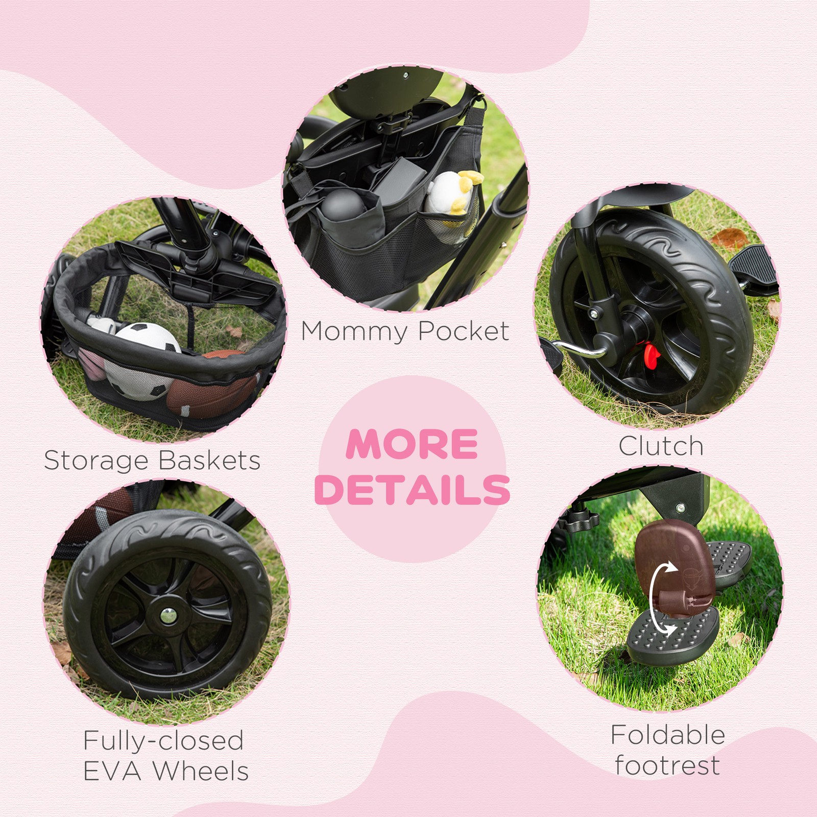 4 in 1 Adjustable Baby Tricycle w/ Removable Handle, Brake, Cover