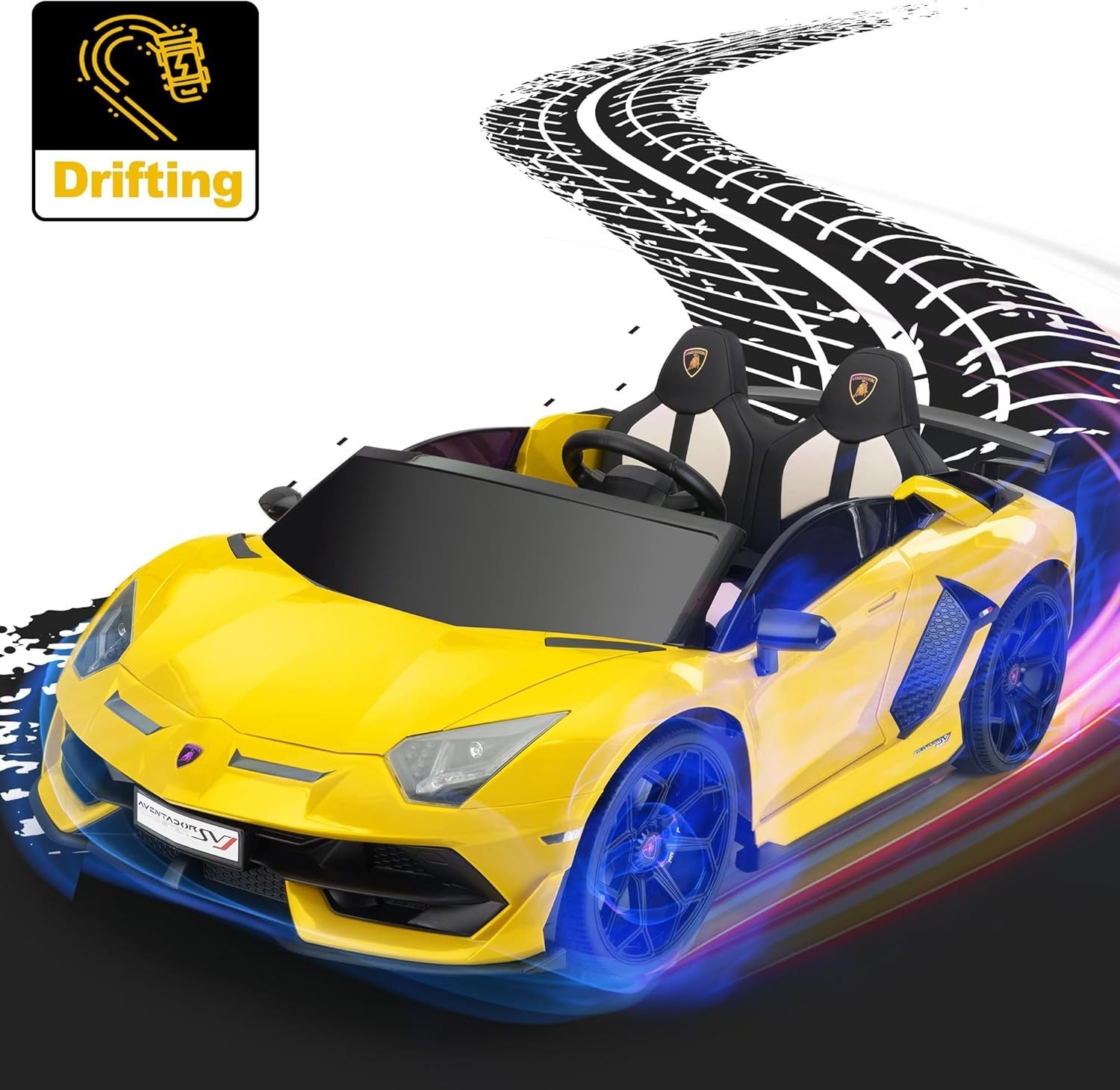 TOBBI 24V Kids Ride On Drift Car Licensed Lamborghini SVJ 2 Seater High Speed