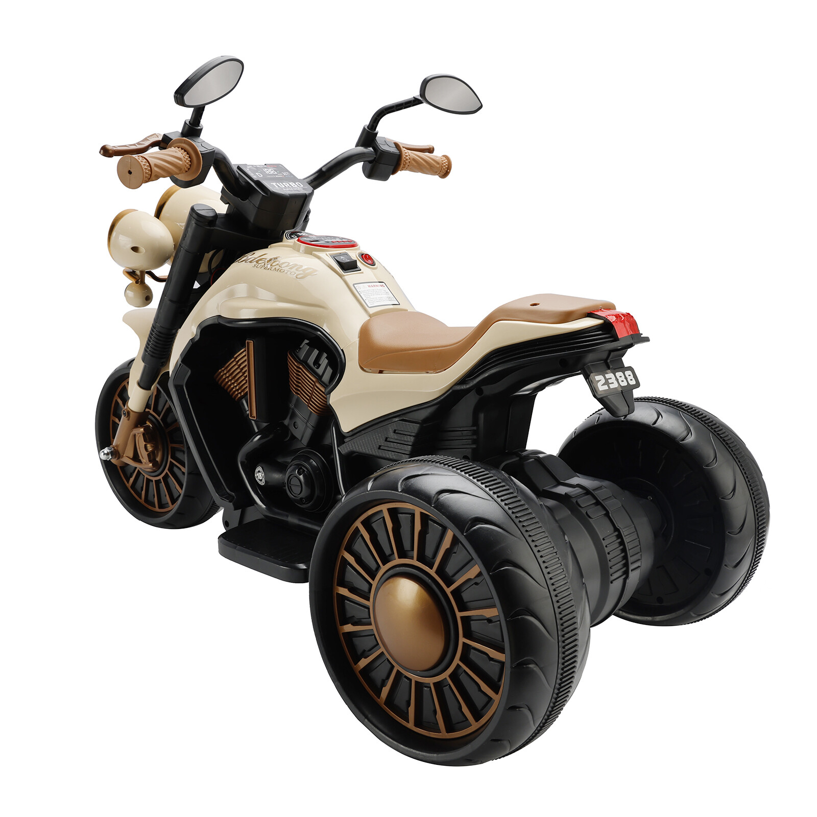 3Wheel Kids Ride On Motorcycle Electric Dual Drive Toy Car With LED Light Brown