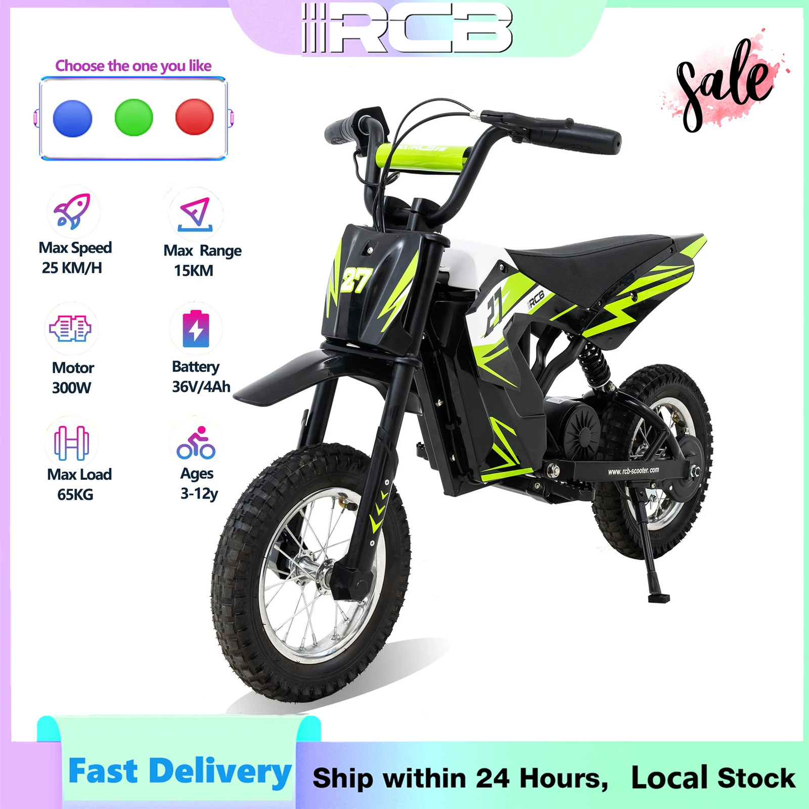R9X Kids Electric Motorcycle, 25km/h, Range 15km, 36V RC