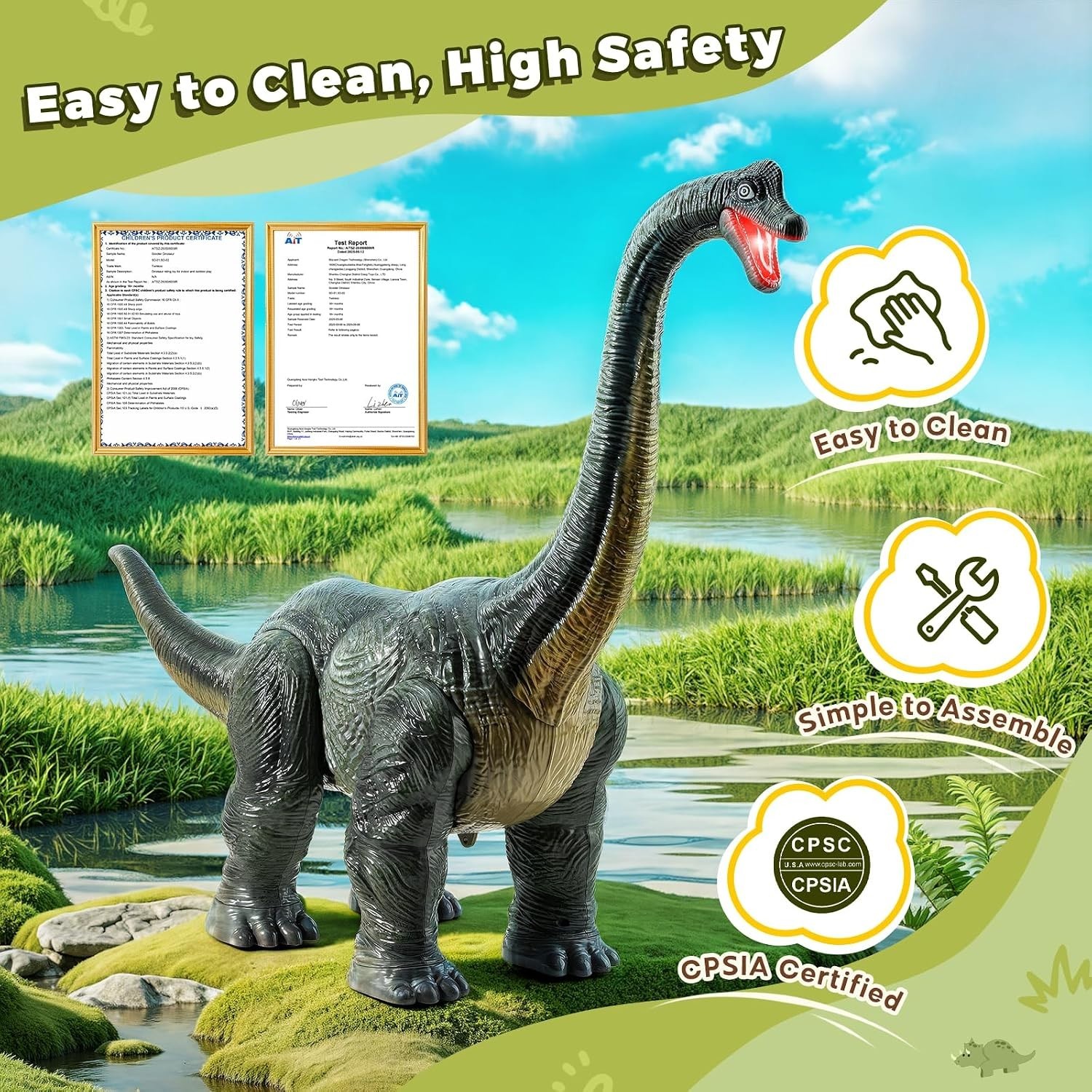 Realistic Brachiosaurus Ride-On Toy for Kids – Sound & Light Effects Included