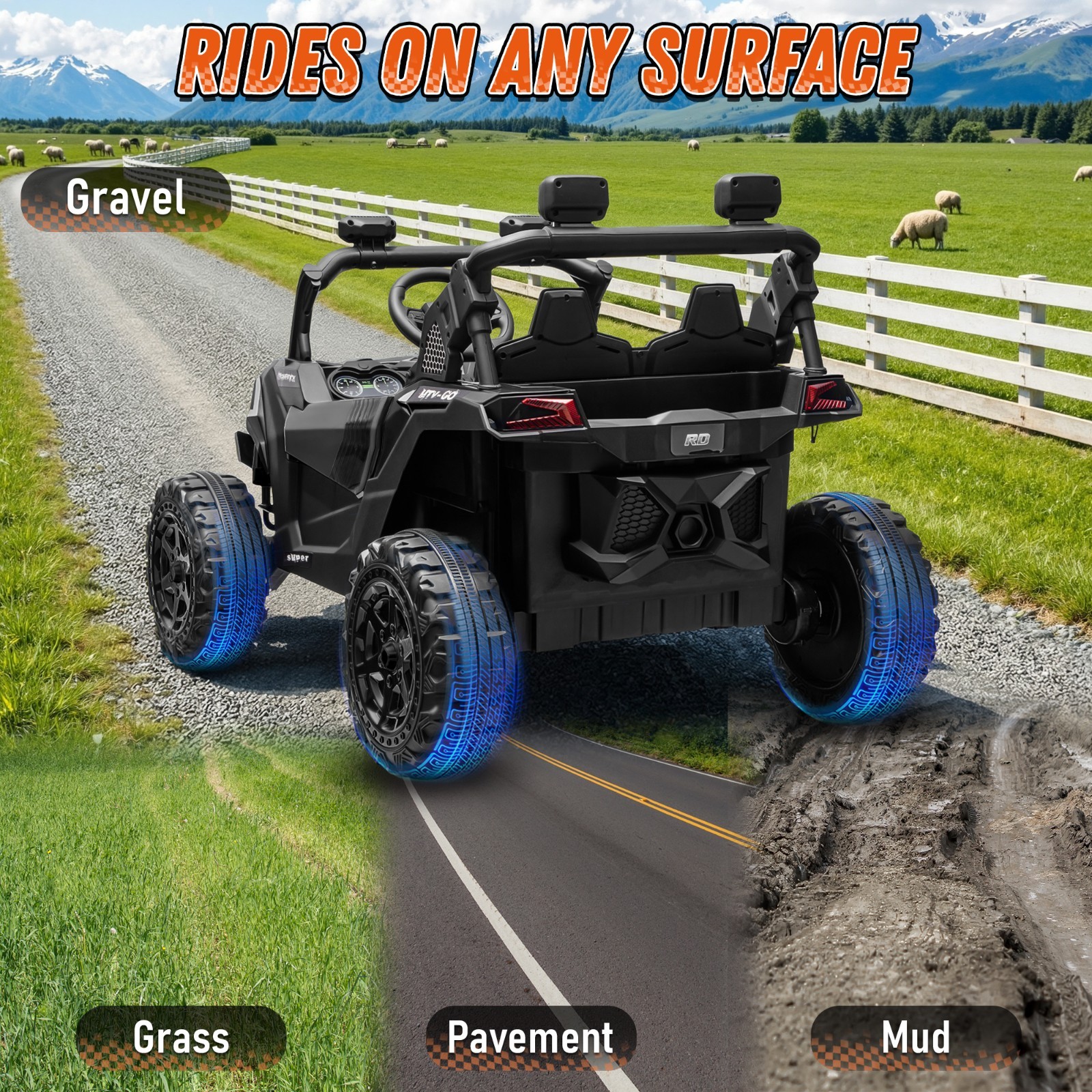 24V Kids Ride On UTV, 800W 4WD 2 Seater, Parent Remote, 4-Wheel Suspension, LED