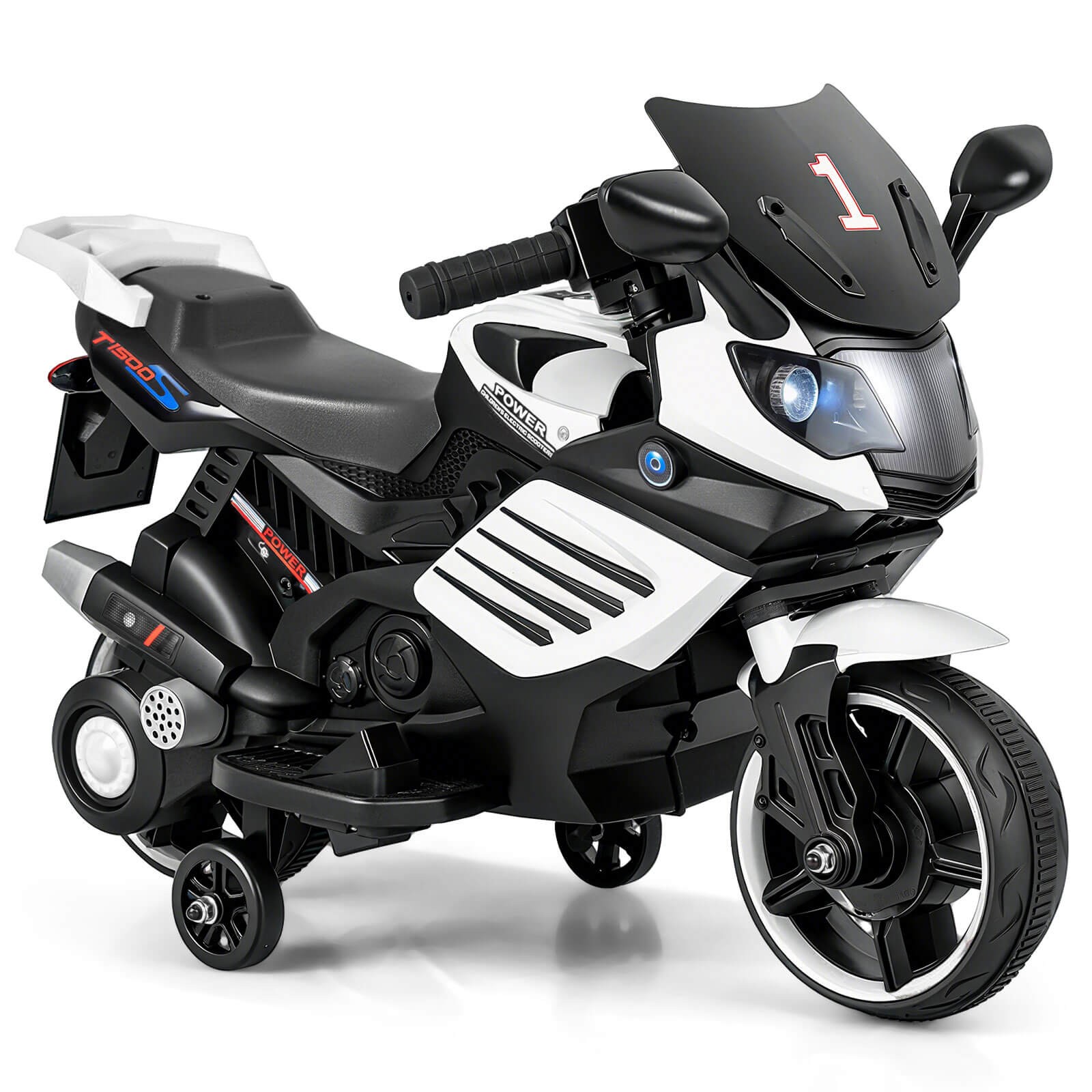 6V Kids Motorcycle w/Music, Horn, Detachable Training Wheels & LED Headlights