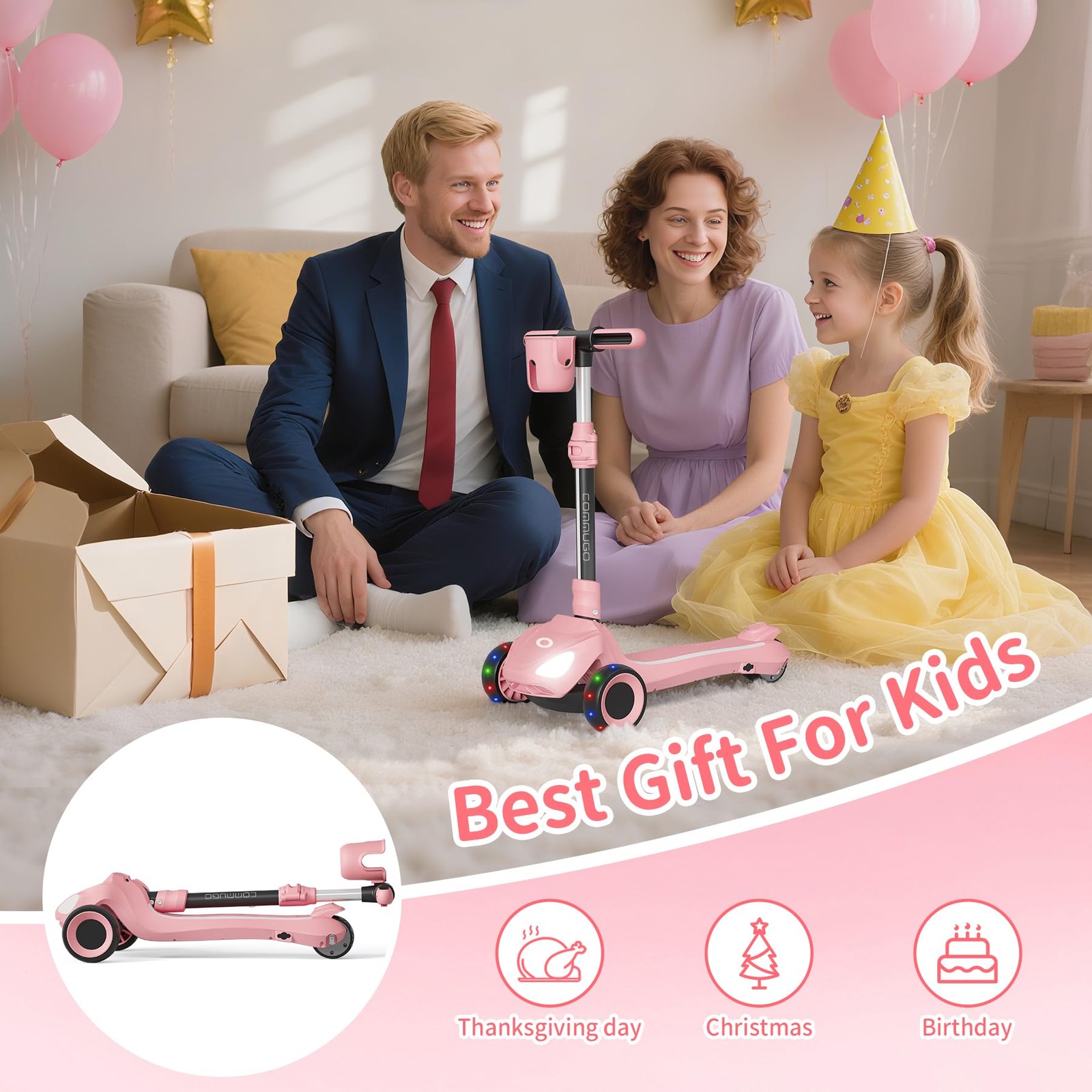 Electric Scooter for Kids with 3 LED Wheels, 5MPH Safe Speed, LCD Screen