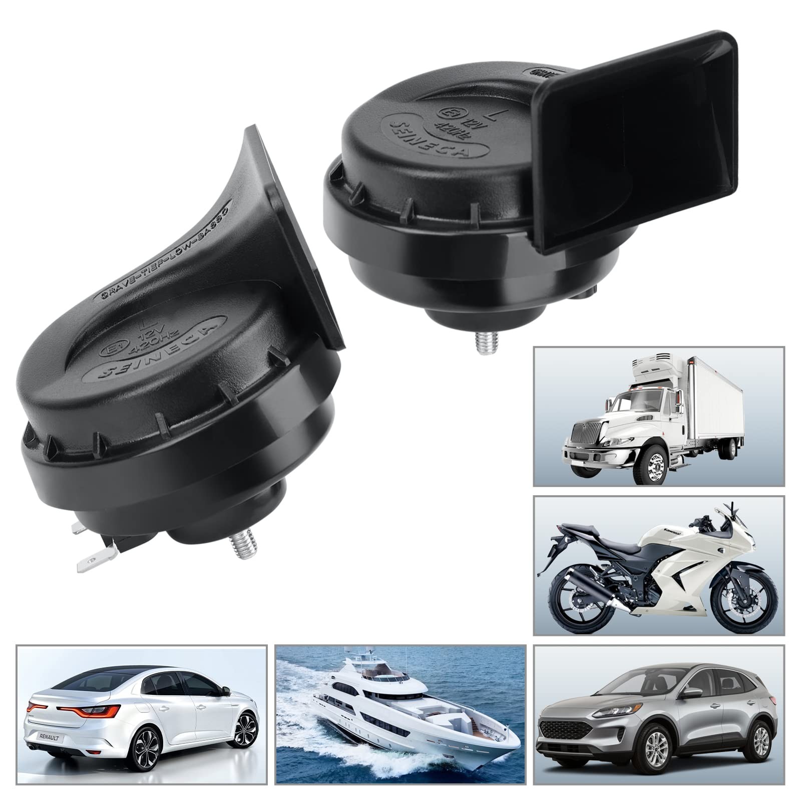 12V Loud Dual-Tone Electric Snail Horn Kit Universal Fit for Truck Car SUV