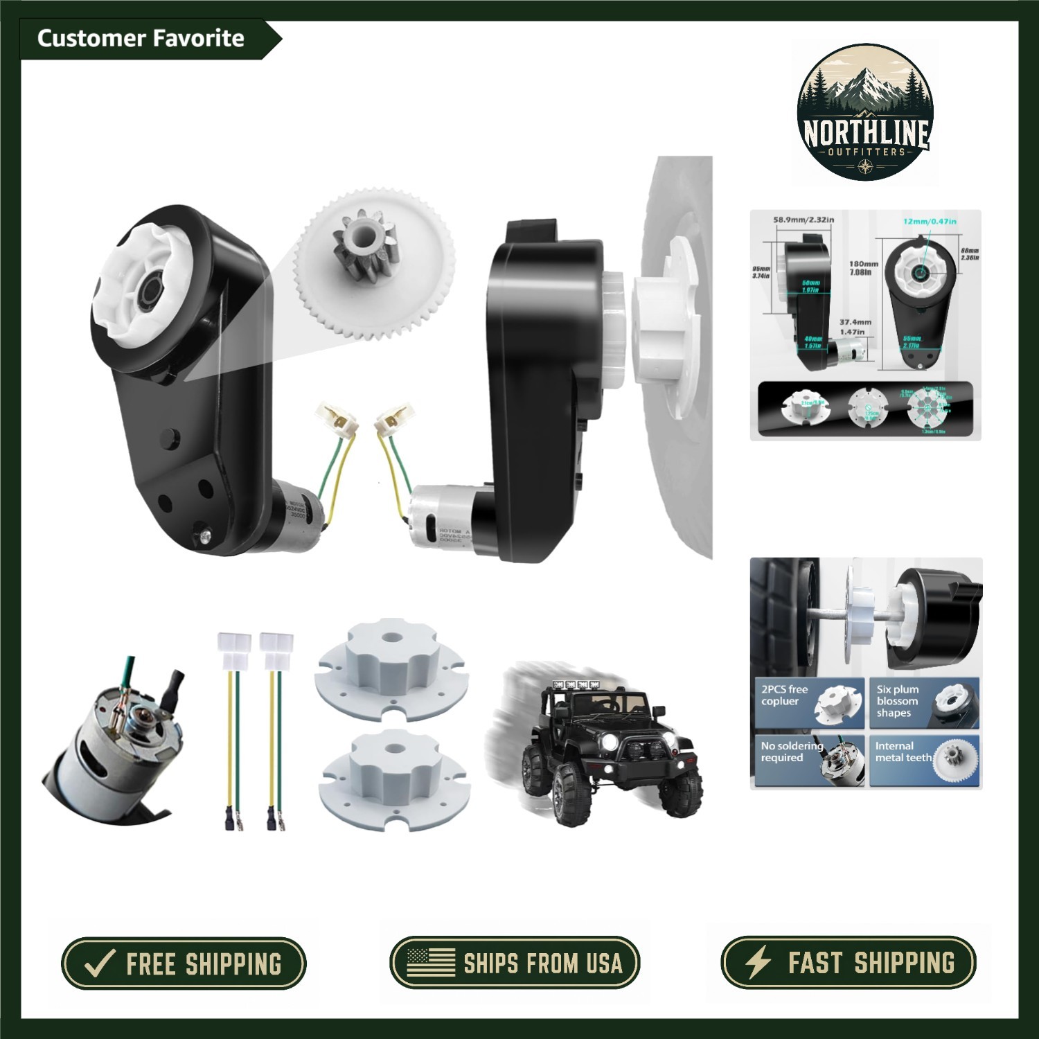 Power Wheels 2PCS 24V RS555 Motors – 35000 RPM High Torque Gearbox Upgrade Kit