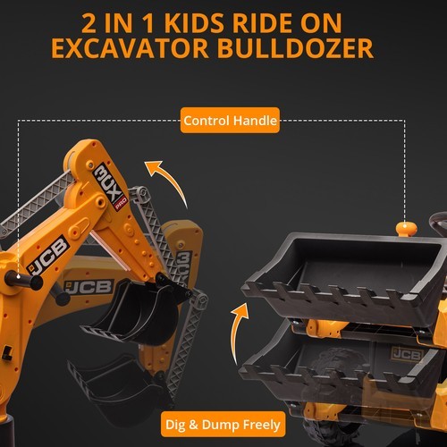 4in1 Ride on Excavator & Bulldozer 12V Kids Electric Vehicle with Remote Control