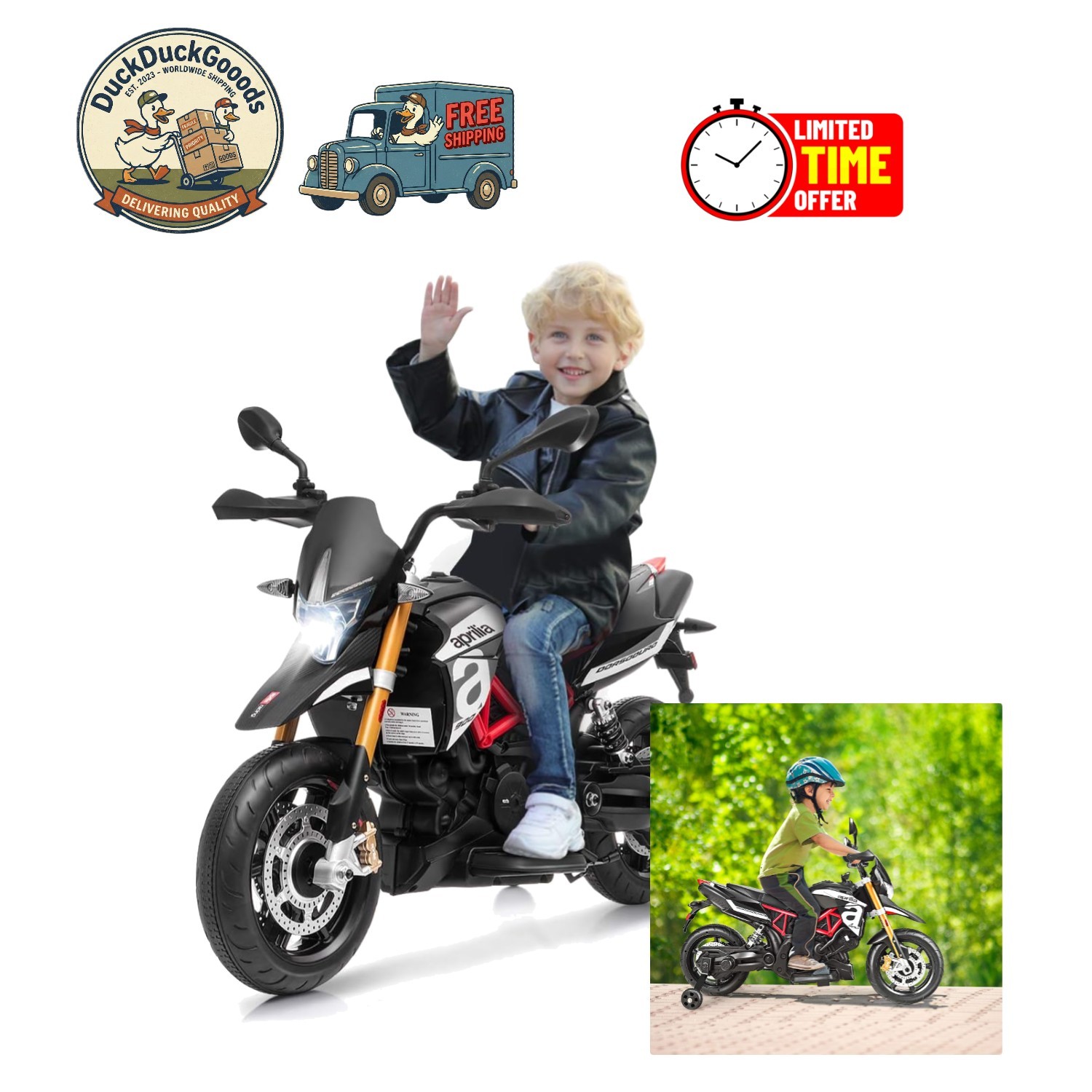 Aprilia Electric Motorcycle for Kids – Safe Ride-On Toy with Training Wheels