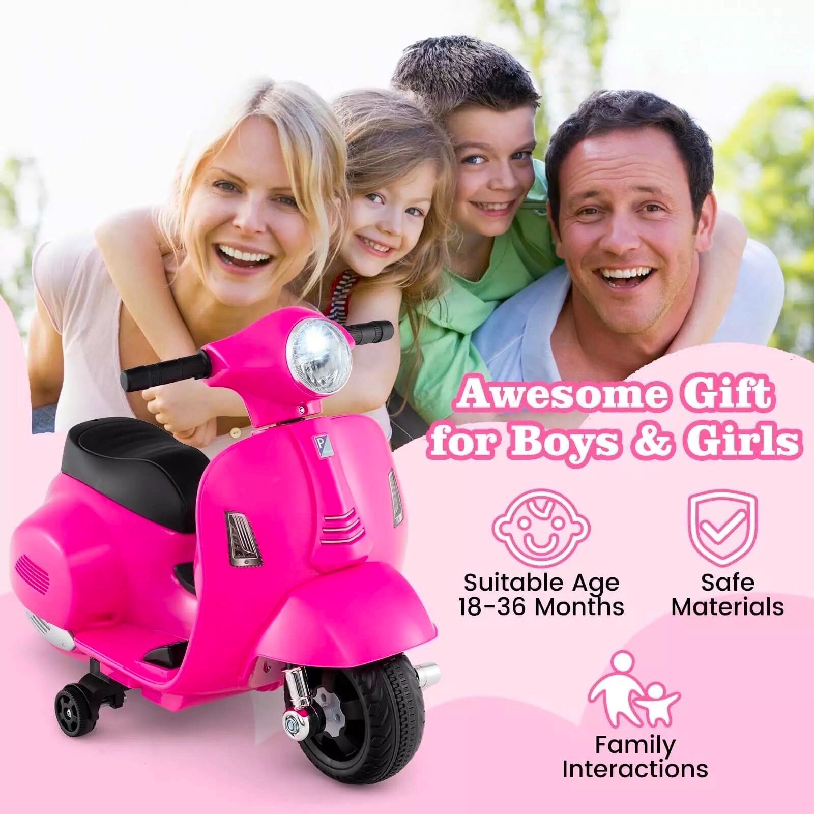 Kids Ride on Motorcycle with Training Wheels Headlight Horn 6V Battery
