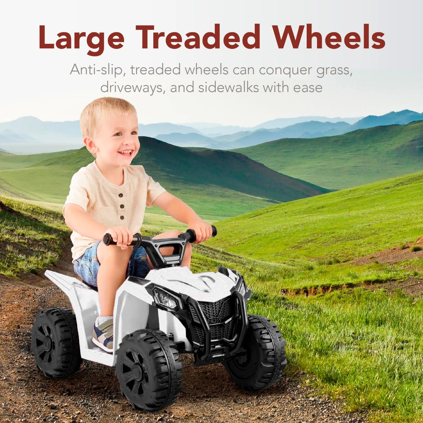 6V Kids Ride On ATV Quad 4-Wheeler Toy Car, 1.8MPH, Treaded Tires, Rubber Handle
