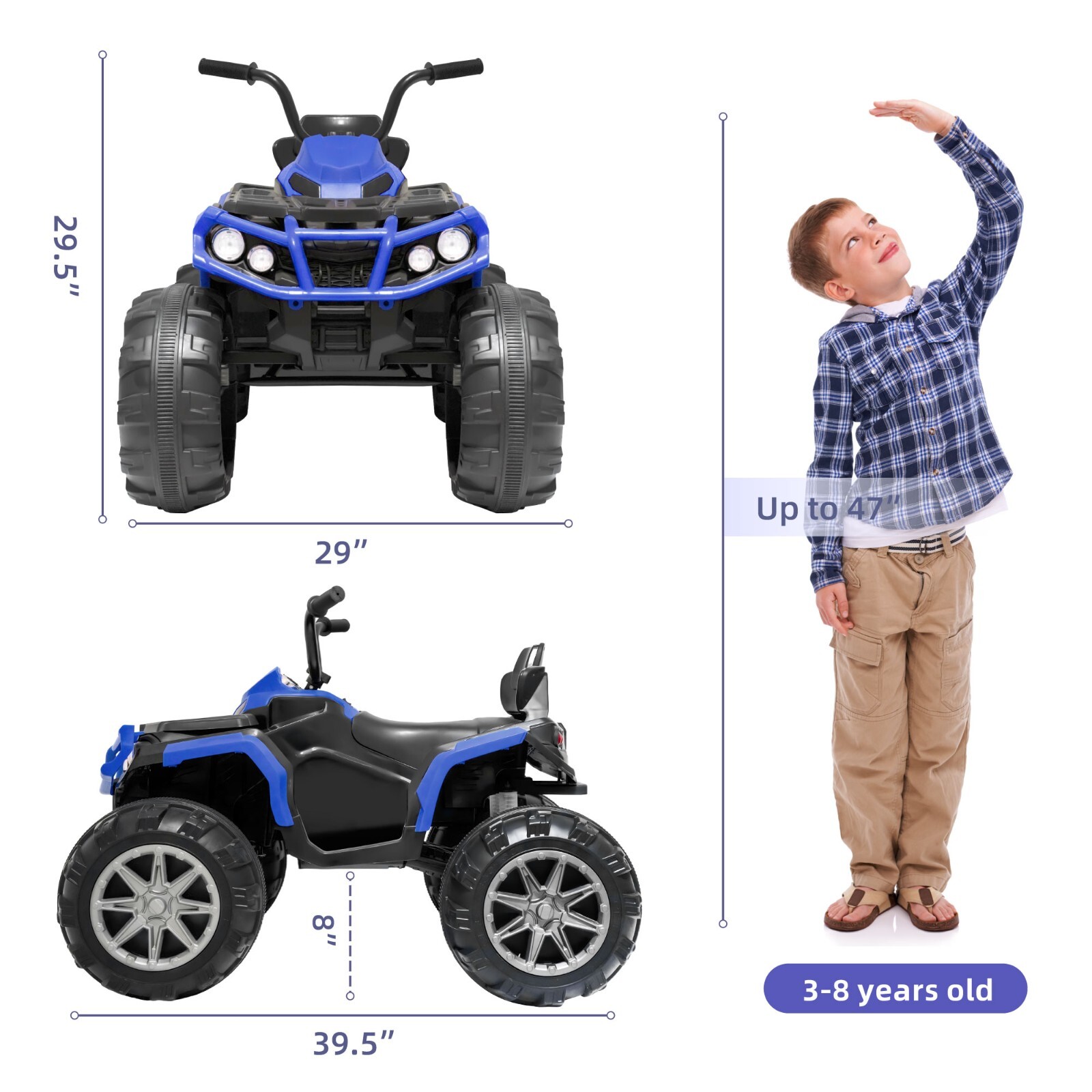 24V Kids Ride on Toy 4 Wheeler Quad Car 4-6mph Top Speed with Low&High Speed LED