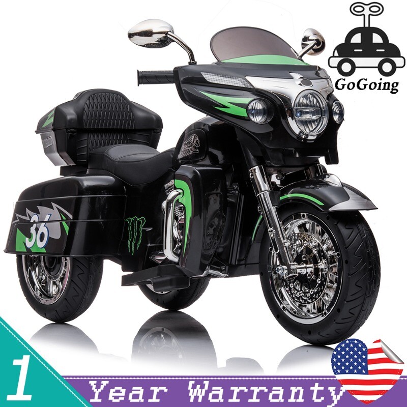 12V Kid Motorcycle Ride On Toy Key Start 3-Wheel 2-Seat Motorbike for 3-6 Black