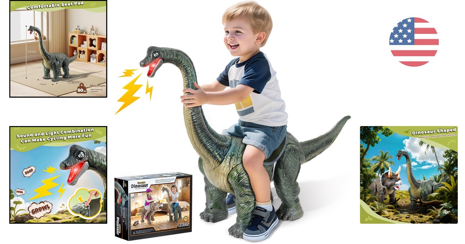 Realistic Brachiosaurus Ride-On Toy for Kids – Sound & Light Effects Included