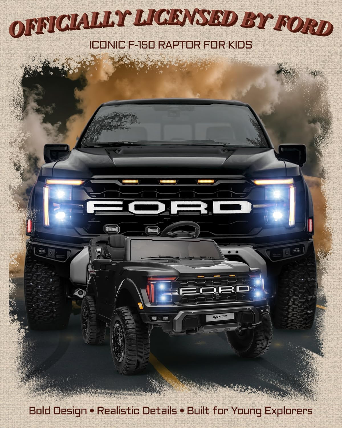 24V Ride on Toys for Big Kids, Licensed Ford F-150 Raptor 2 Seater Kids Ride on