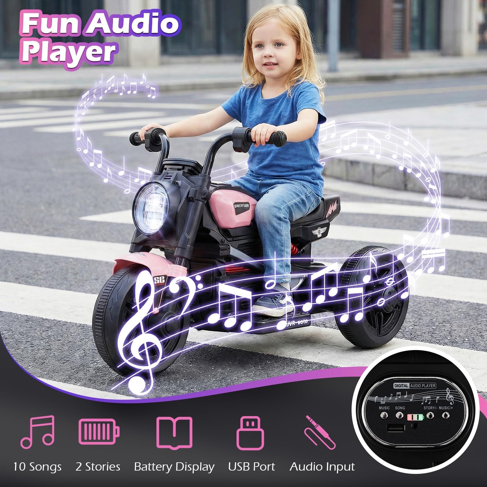 Costzon Toddler Motorcycle 6V Chopper Kids Motorcycle Ride On Toy Led Headlight