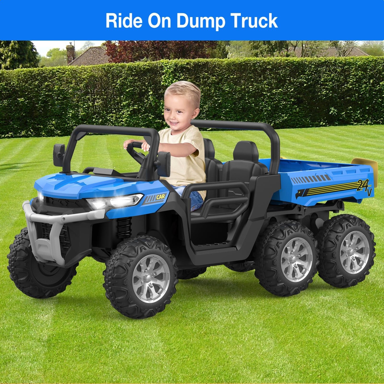 24V Kids Ride on Car Electric Dump Truck 4WD Power Wheels 2 Seater w/Remote MP3