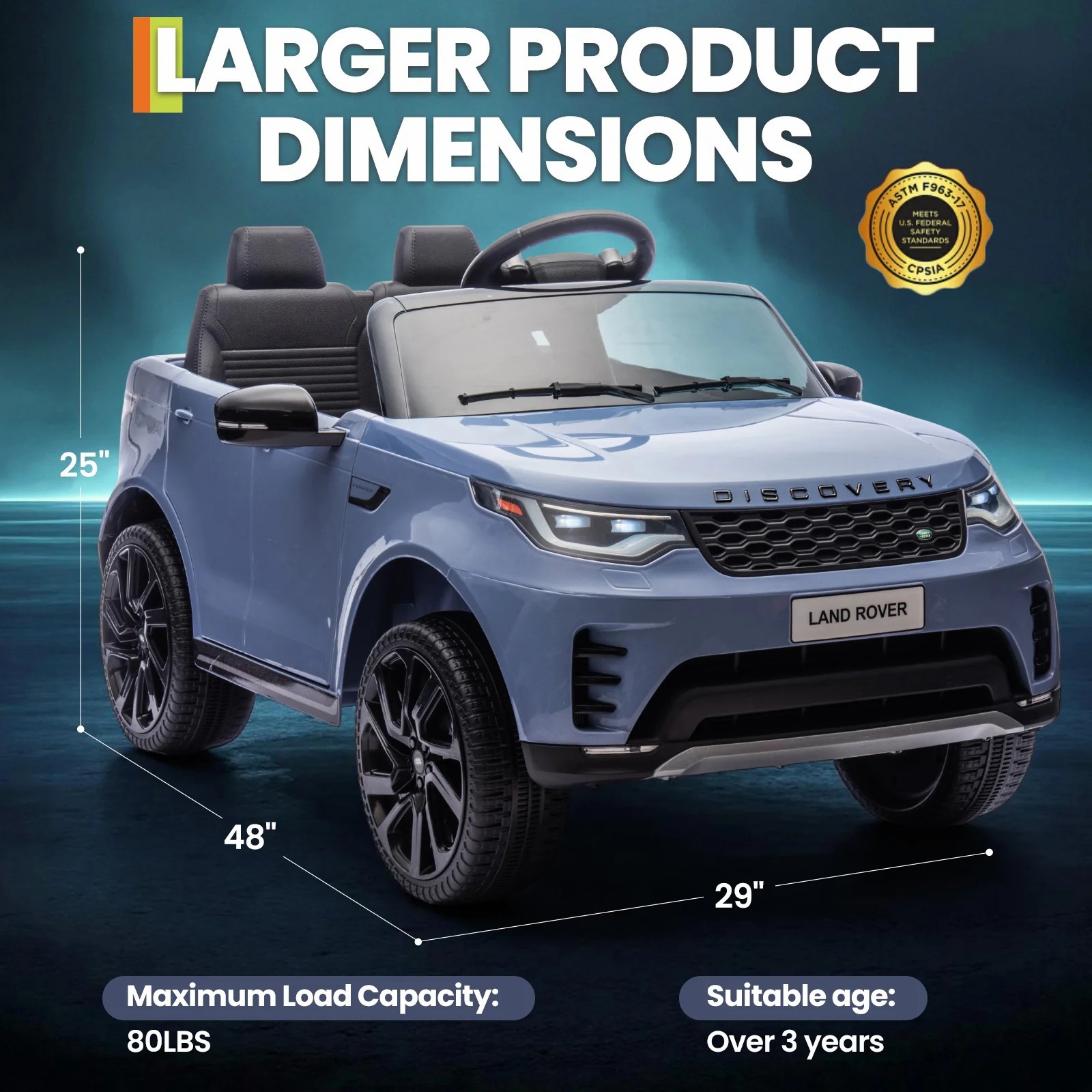 12V Ride On Car Land Rover Style Dual Motor 3Speed Remote Control Light Blue Kid