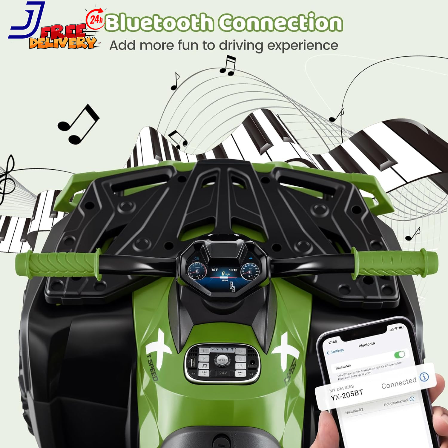 24V 2 Seater Ride on ATV, 4WD Motor, 5Mph Max Speed, Bluetooth, 4 Wheeler Off-Ro