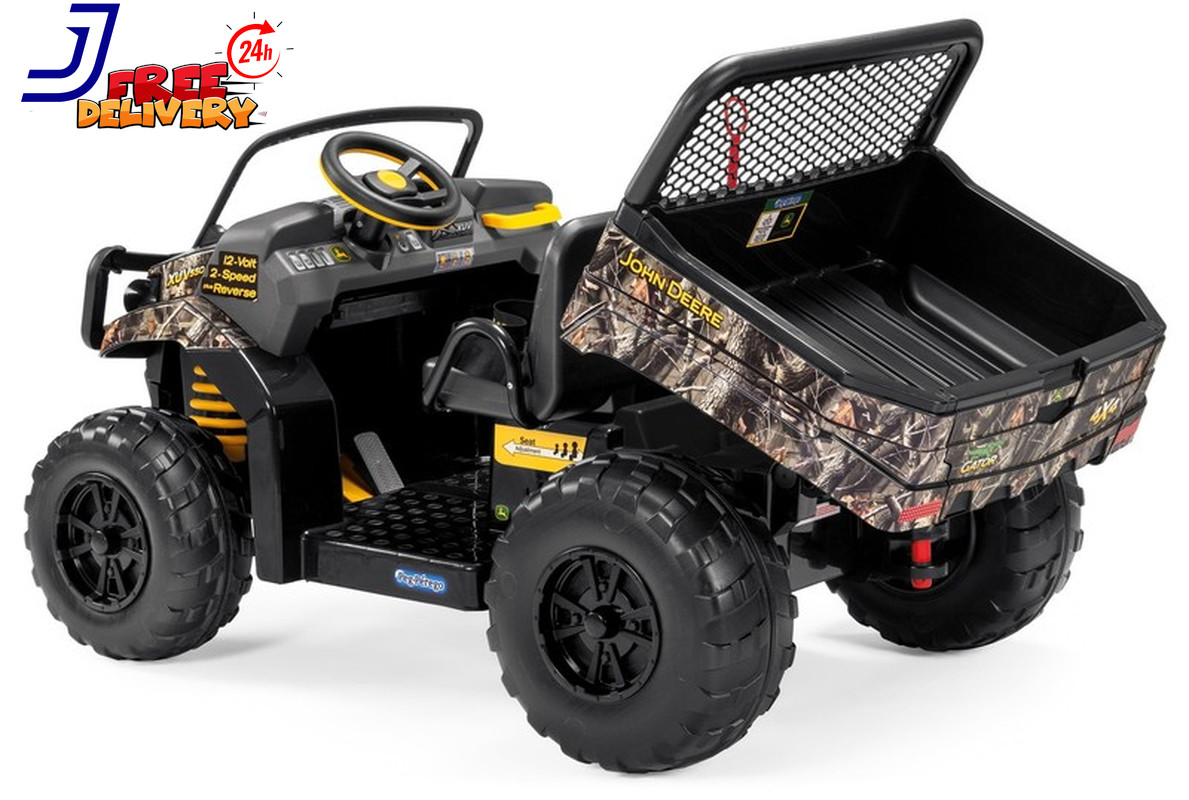 John Deere Camo Kids Ride-On Gator XUV Battery Powered Dump Bed Tailgate 3-8 Yrs