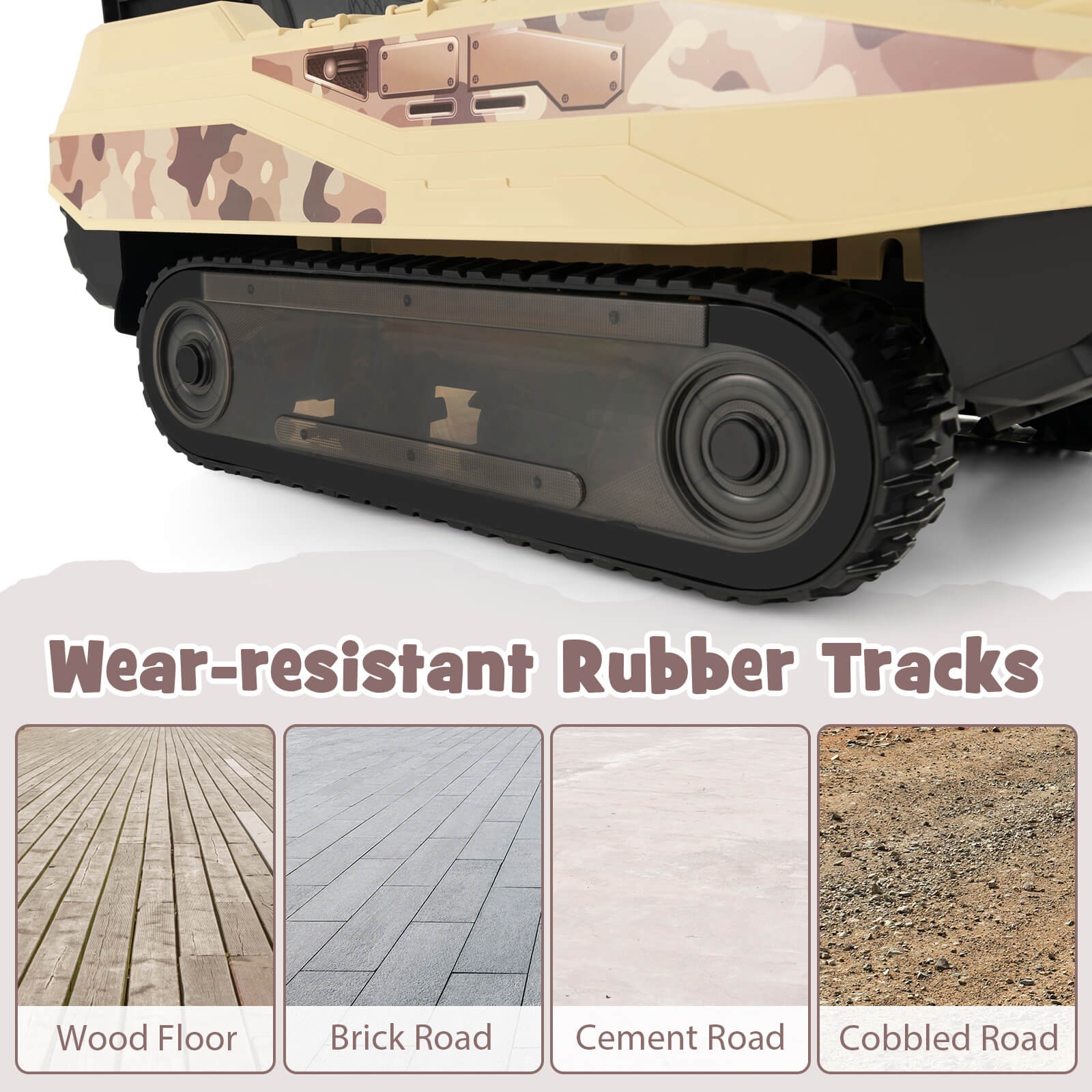Electric Kids Ride On Tank with Rubber Tracks Rotatable Turret & Working Cannon