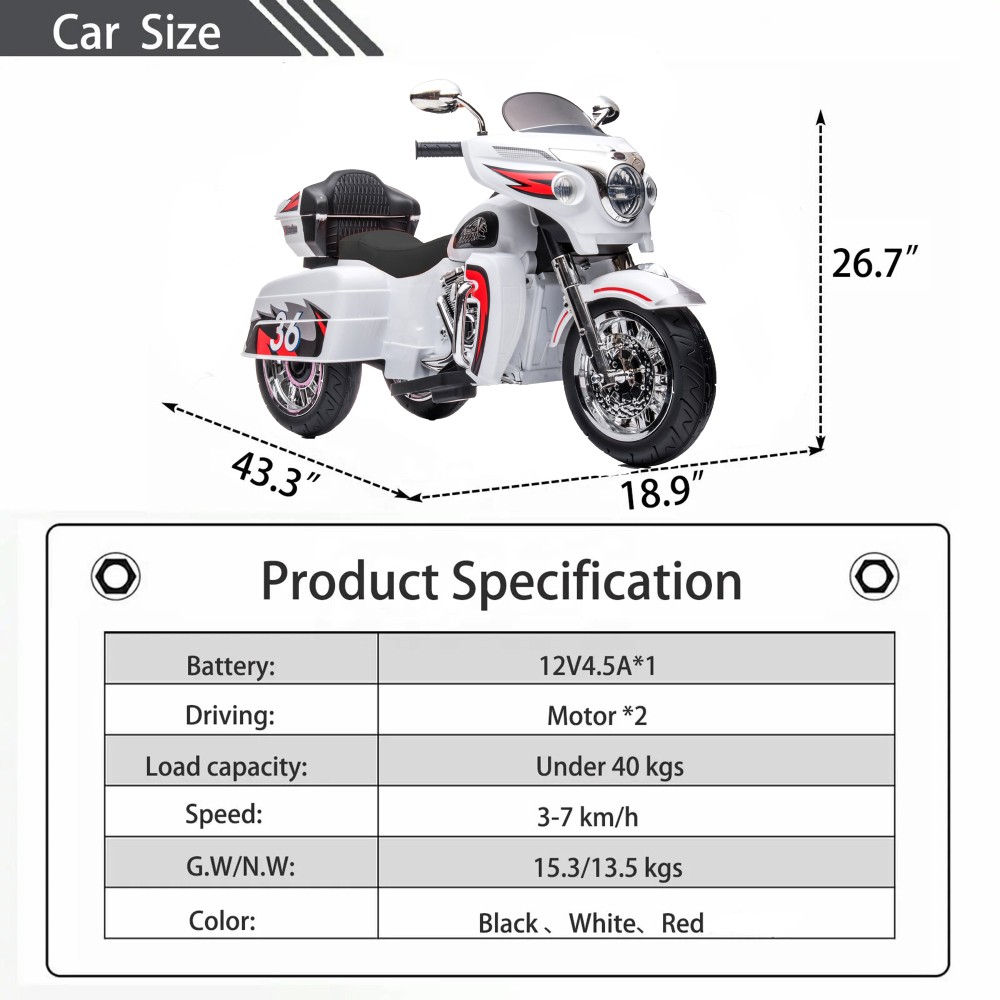 Kids motorcycle 12V Motorbike for Kids with Key start