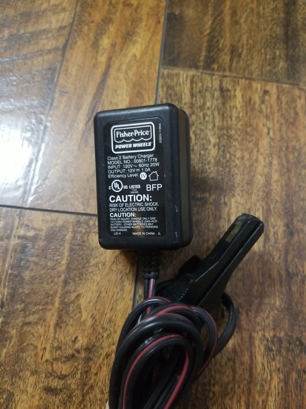 Fisher Price Power Wheels Battery Charger 00801-1778 12V 6′ cable -35A