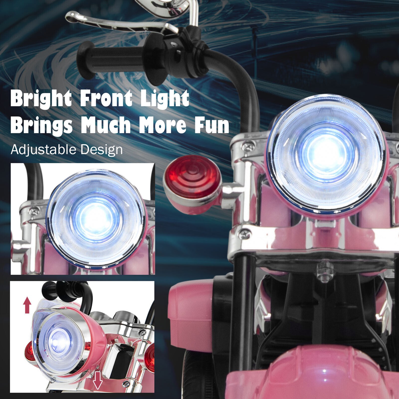 6V Kids Ride On Chopper Motorcycle 3 Wheel Trike with Headlight Pink