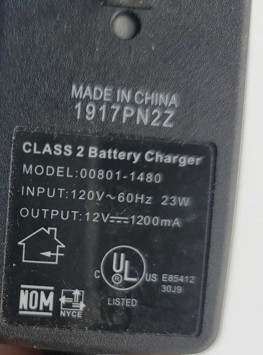 Power Wheels Fisher Price Power Cord Class 2 Battery Charger Model # 00801-1480