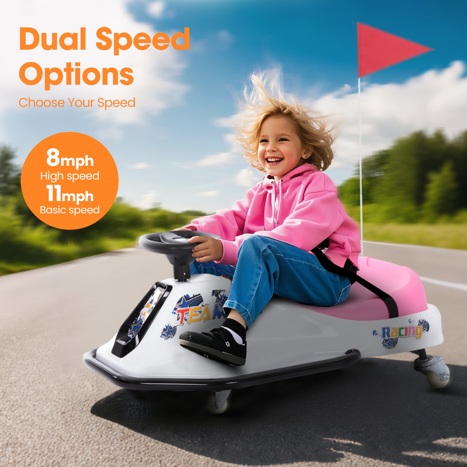 Electric Drifting Go Kart Bumper Car for Kids Ages 3+ High/Low Speed Switch 24V
