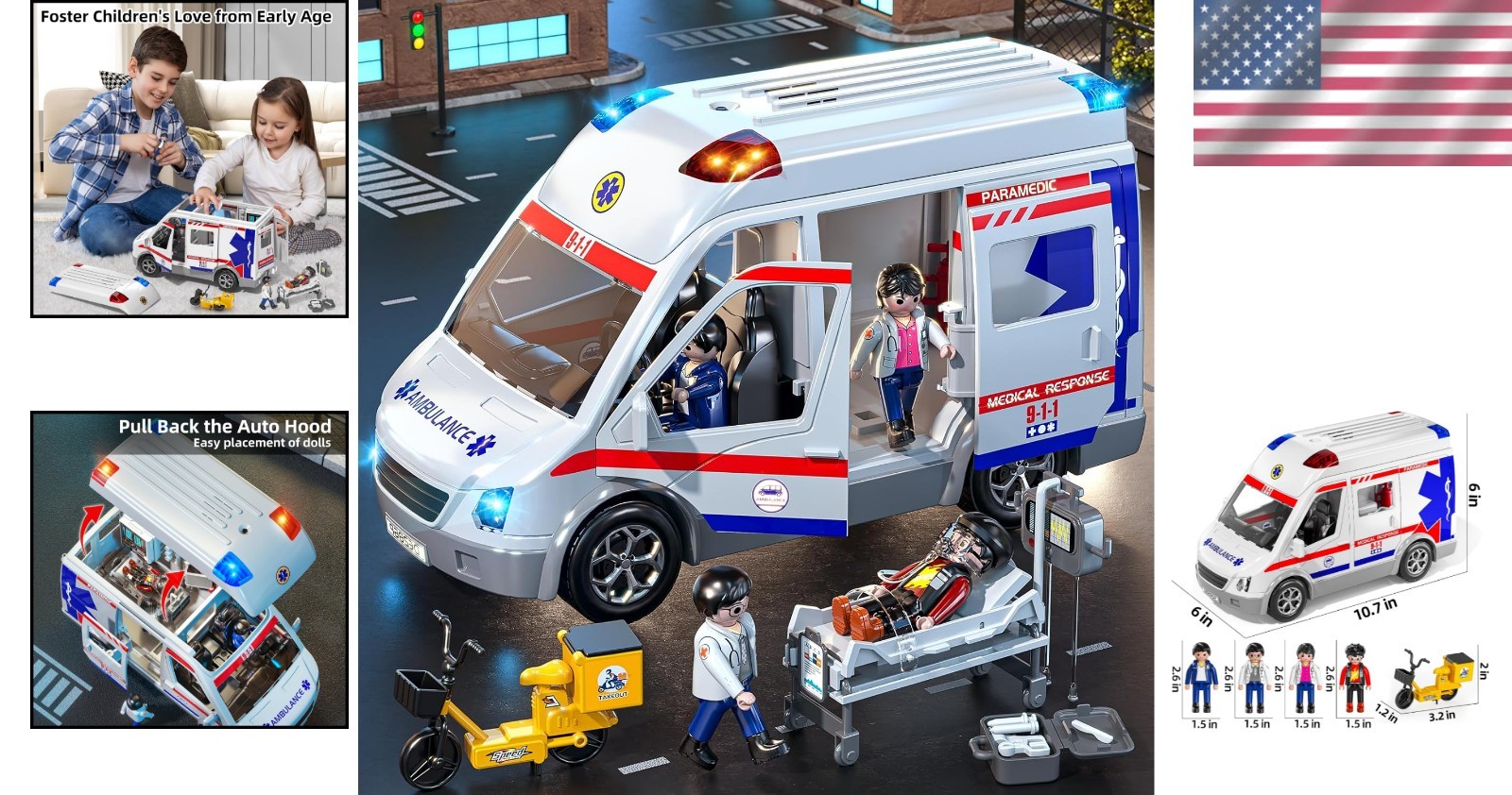 Kids’ Friction Powered Ambulance Truck with Figures & Sound Effects – Ages 3-8