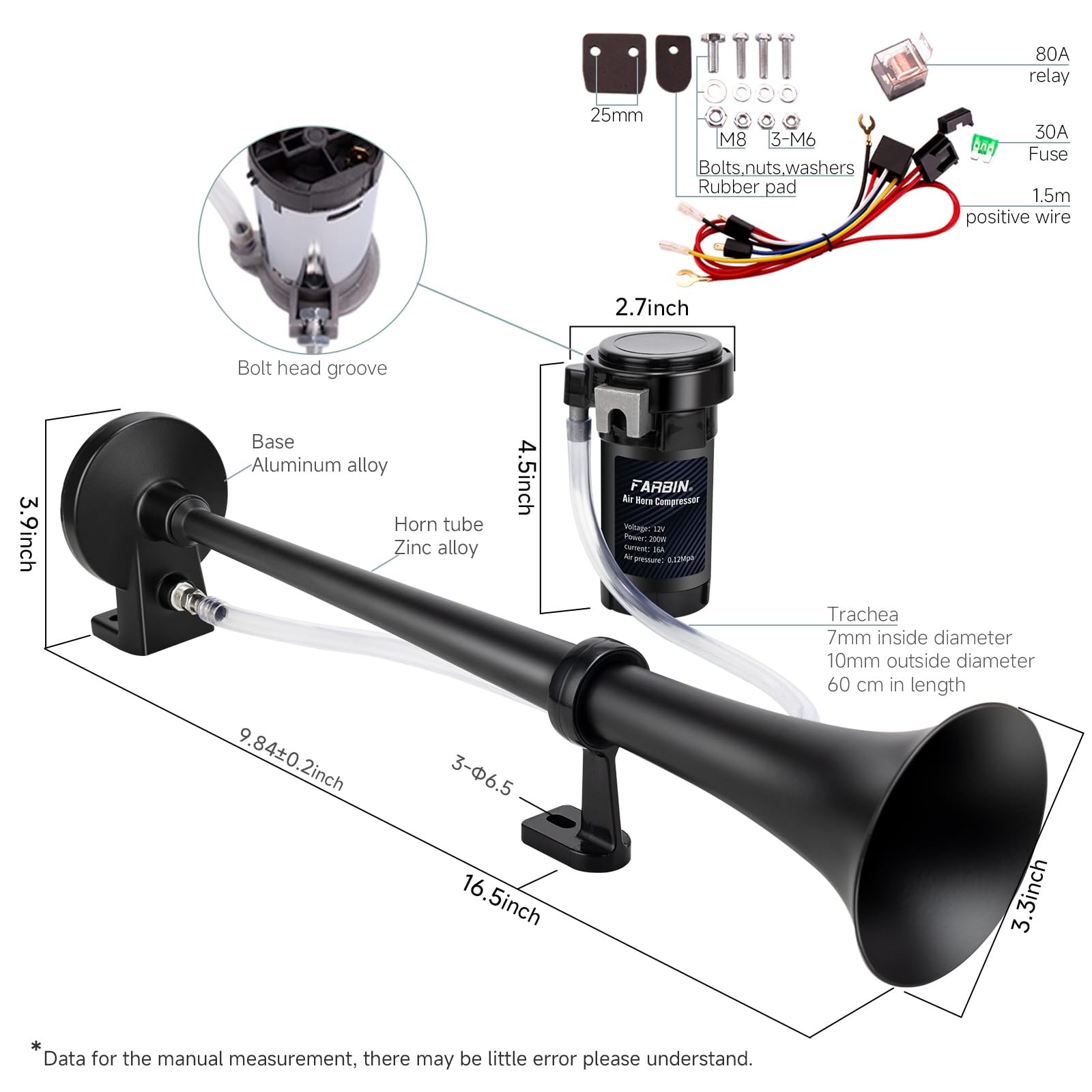 12V Air Horn Kit – 150dB Train Horn for Cars & Trucks, Loud Switch Included