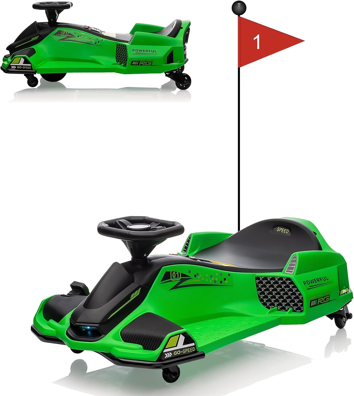 24V Kids Electirc Drifting Go Kart Car Built-in Music Colorful Tail LED Light