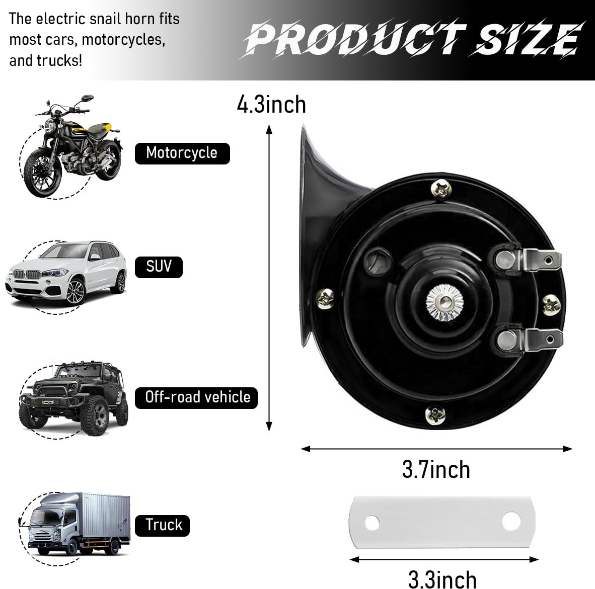 Loud Car Horn, 12V Waterproof Snail Electric Horn, 303DB High Tone Horns Repl