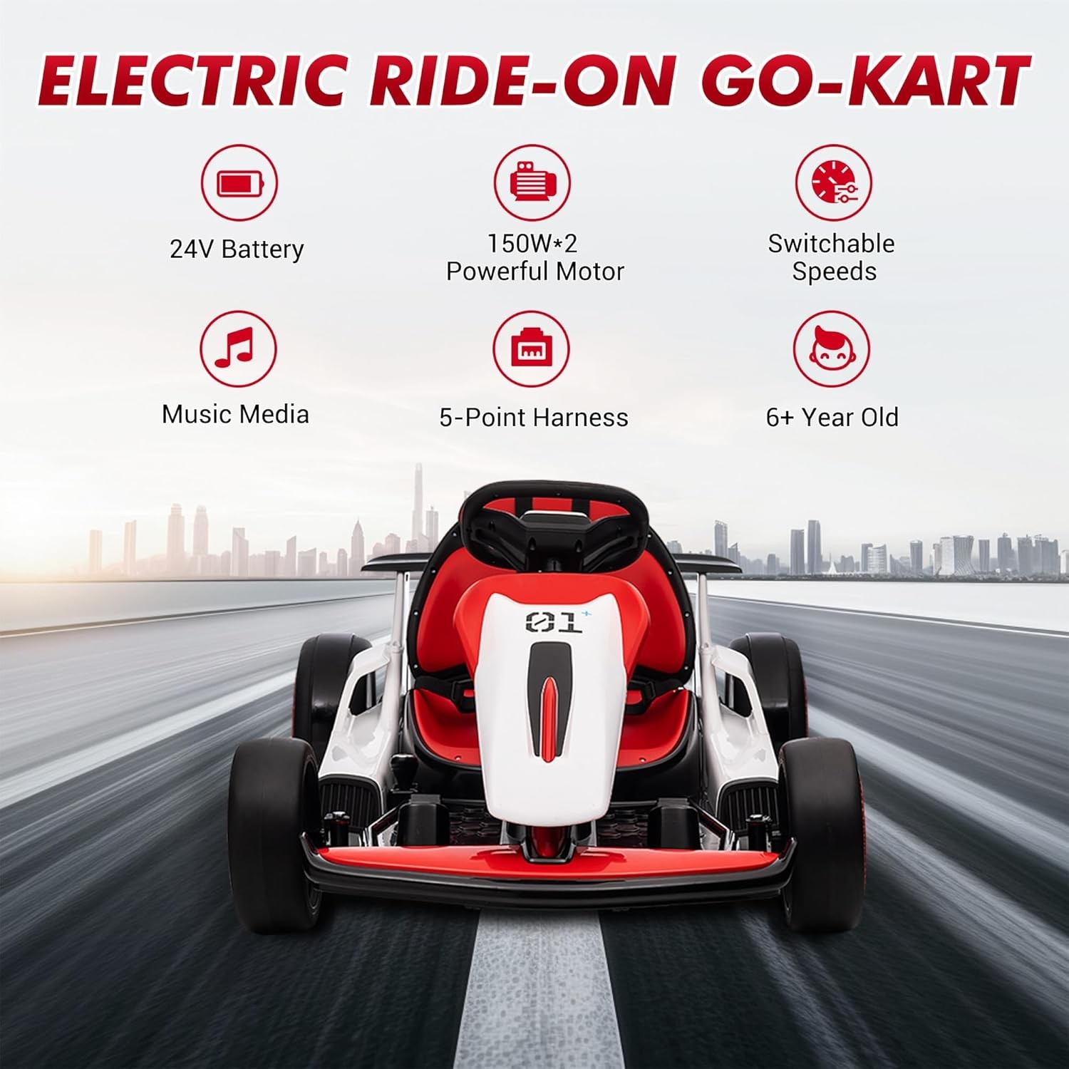 Kid Go Kart, Electric Kart W/ Adjustable Seat, for Children Aged 6 to 12 Years