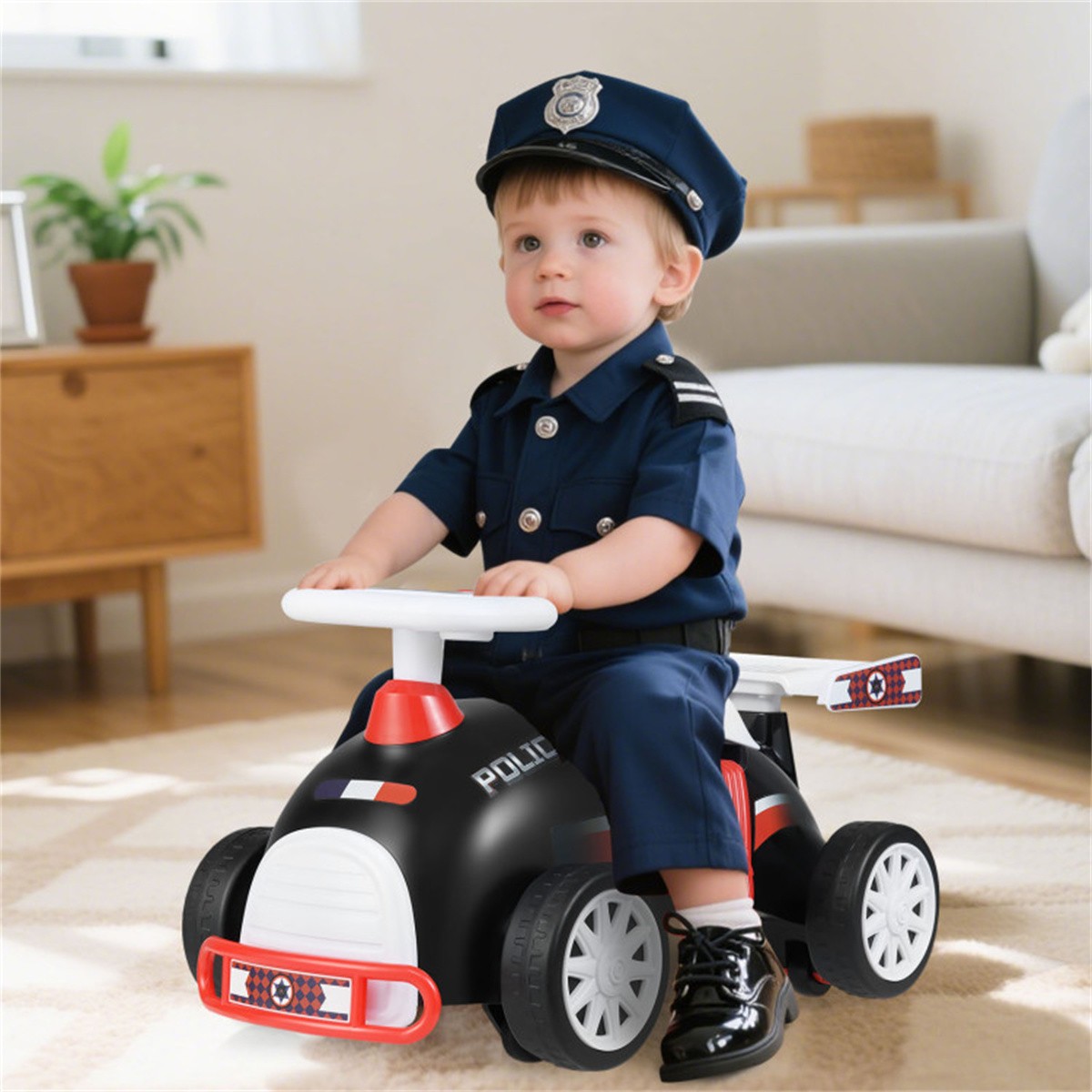 Toddler Ride On Sliding Car with Music Storage Seat for 1-3 Years Police Theme