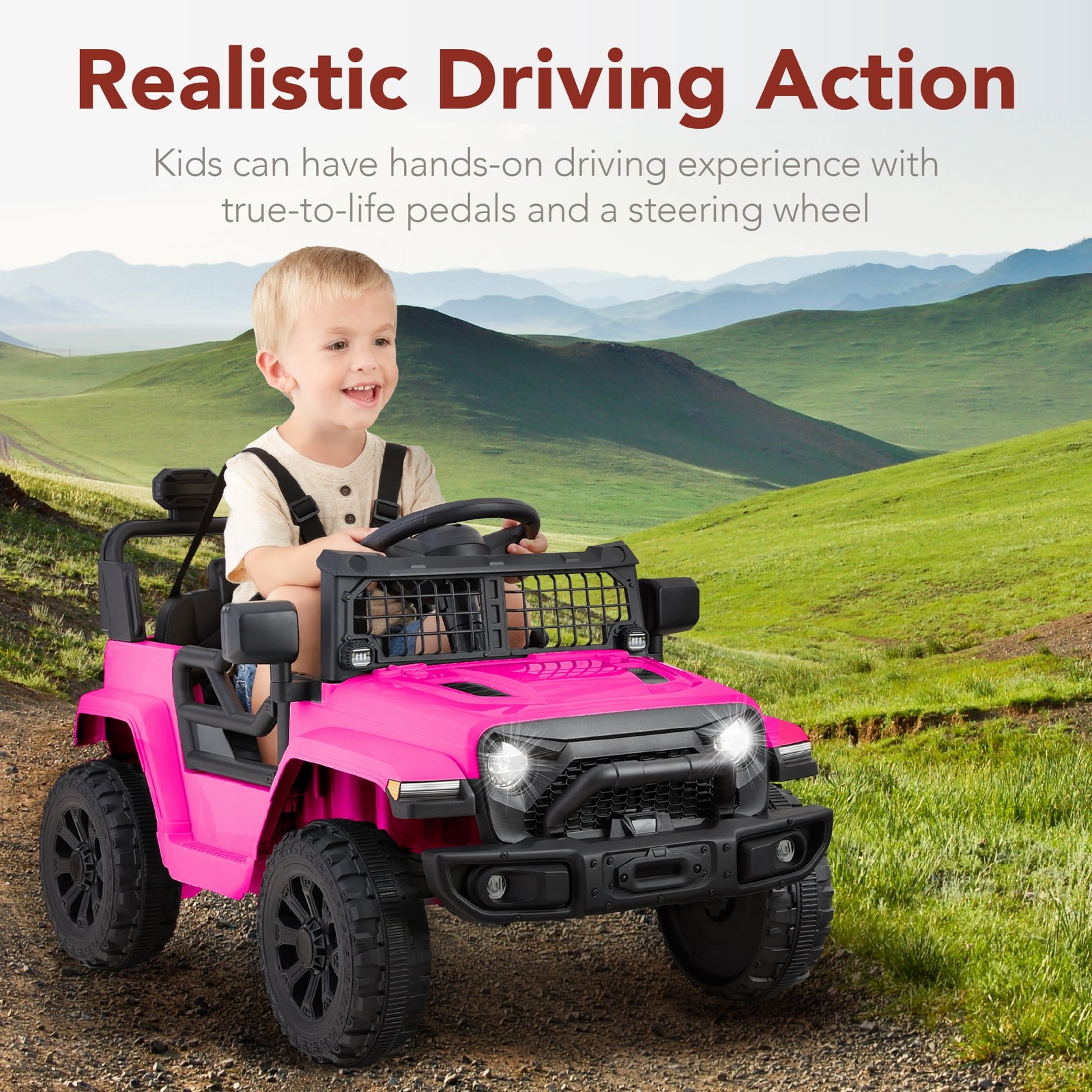 Electric Ride-On Car for Kids Parent Remote Control Realistic Sound LED Lights
