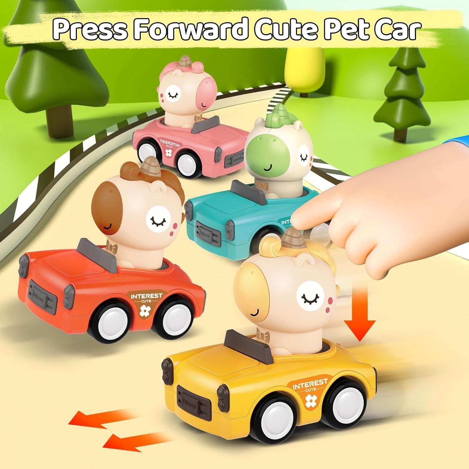 Colorful Friction Car Toy Set with Rotating Animal Drivers – Ideal for Toddlers