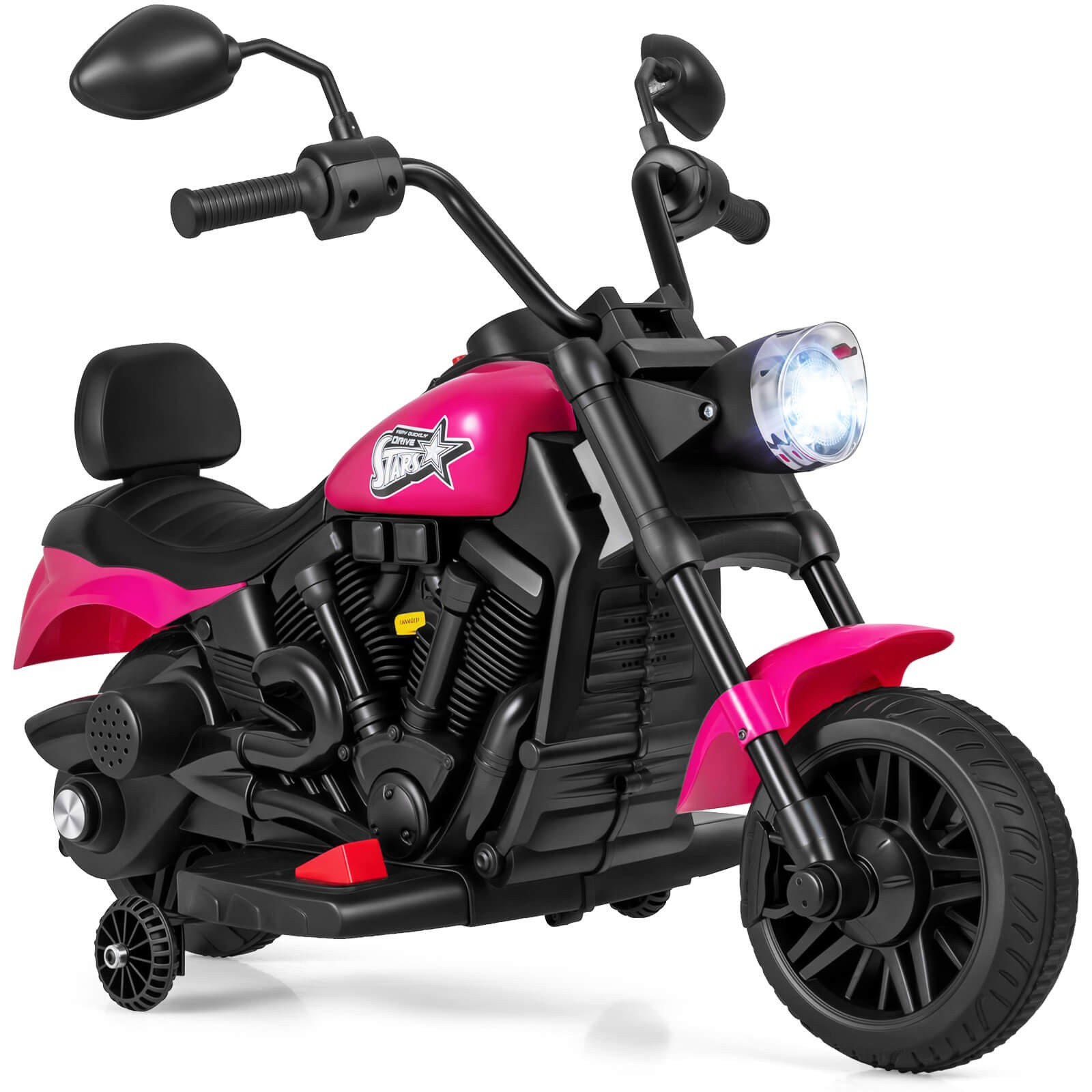 Kids Motorcycle w/Headlight, Music, Training Wheels, Foot Pedal for Boys Girls