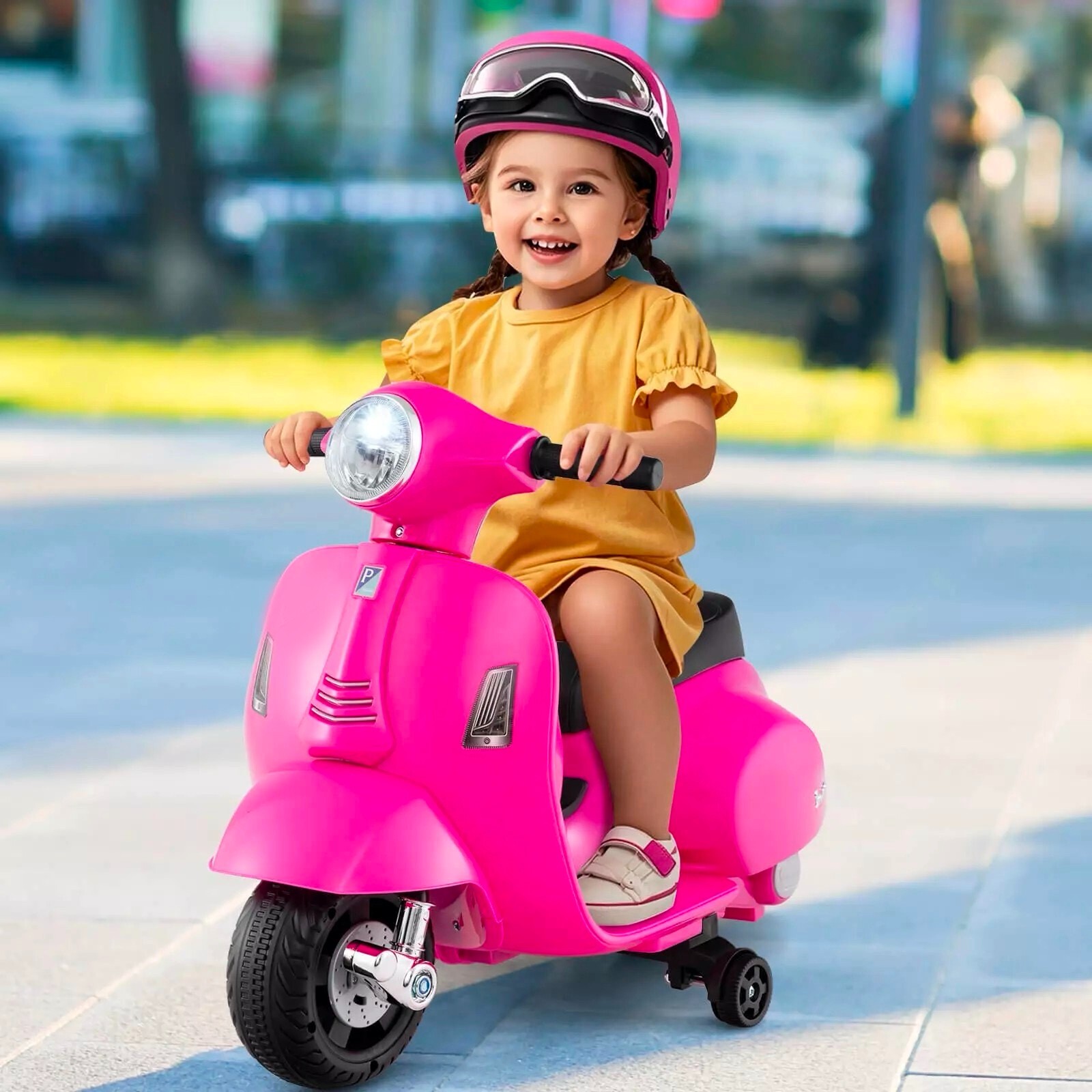 Kids Ride on Motorcycle with Training Wheels Headlight Horn 6V Battery
