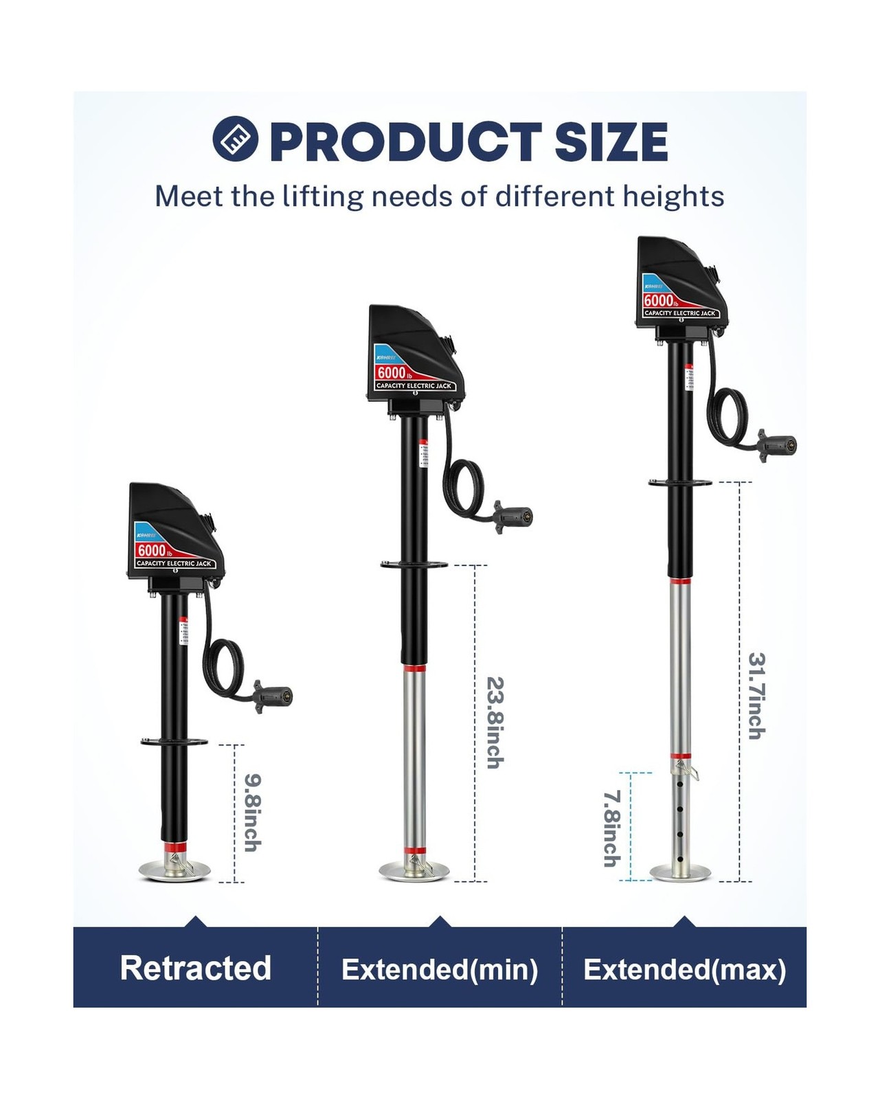 Kohree Electric Trailer Jack 6000 lbs with 7-Way Connector, Heavy Duty RV Ele…