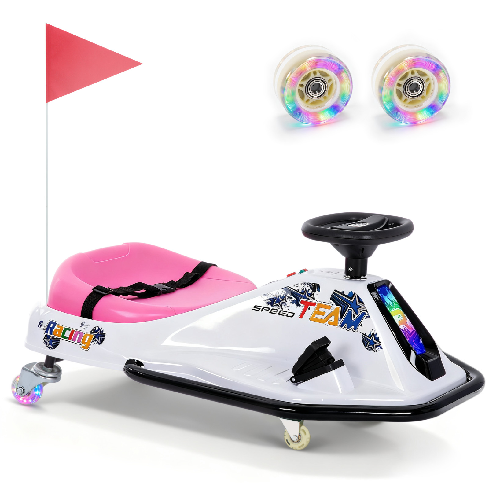 Electric Drifting Go Kart for Kids 24V Ride-On Car 360° Spin with Glowing Wheel