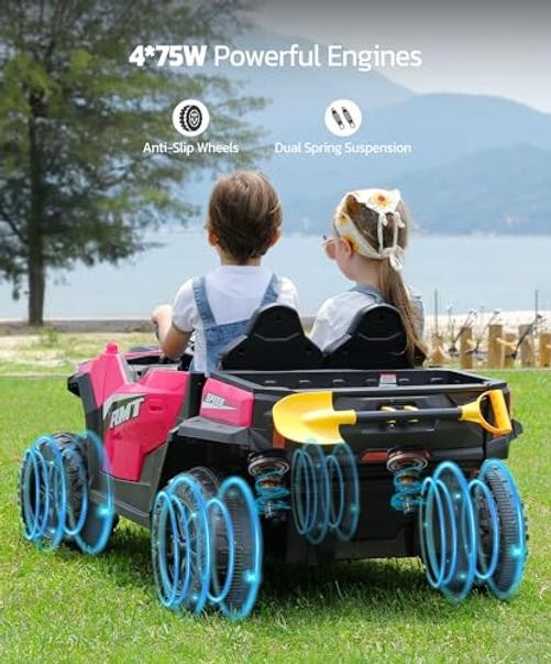 Hot Pink 24V Ride on Toy for Big Kid – 2 Seater – Sun Shade – Dump Bed