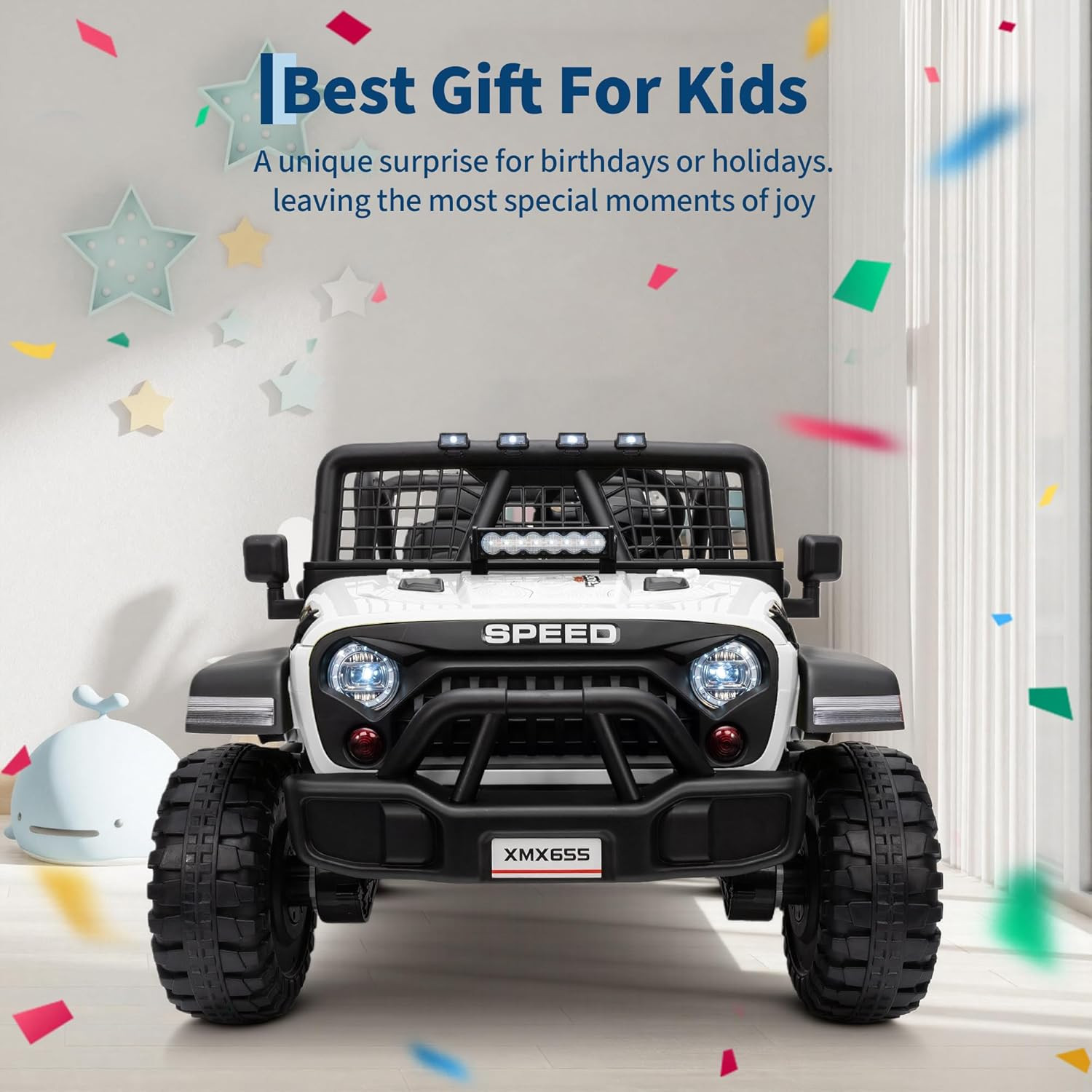 24V 2 Seater Kids Electric Truck with Parent Remote Control, 4WD Ride on Car for