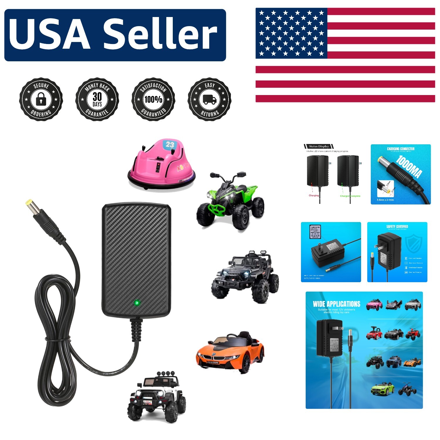 Universal 12V Charger for Kids Electric Cars – Overcharge Protection Included