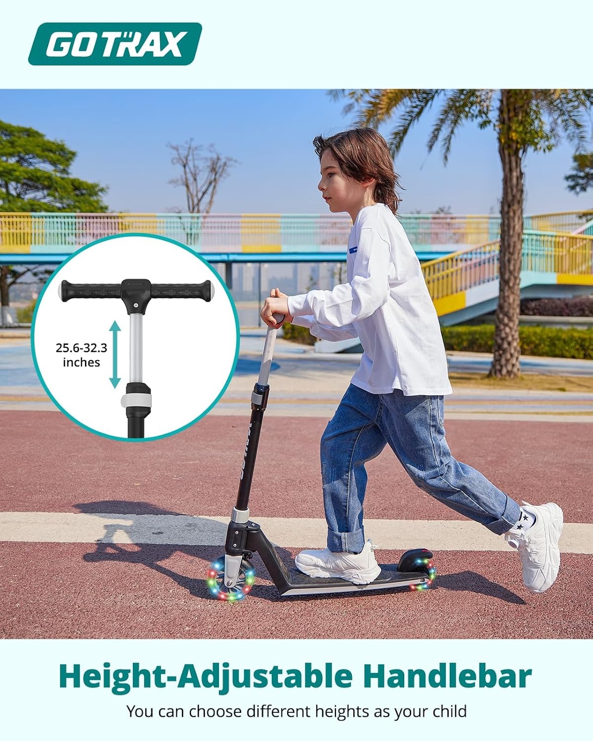 Gotrax K03 Kick Scooter for Kids, 5″ LED Lighted Wheels and Adjustable Handlebar